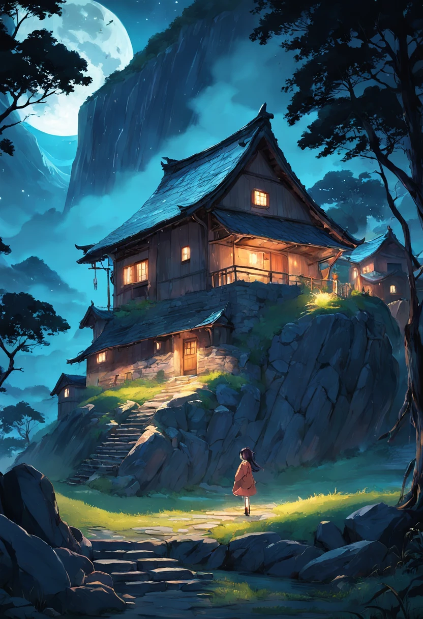 The stone houses in the village are quiet at night, peaceful and tranquil, and the darkness outside is isolated from the roar of the beast