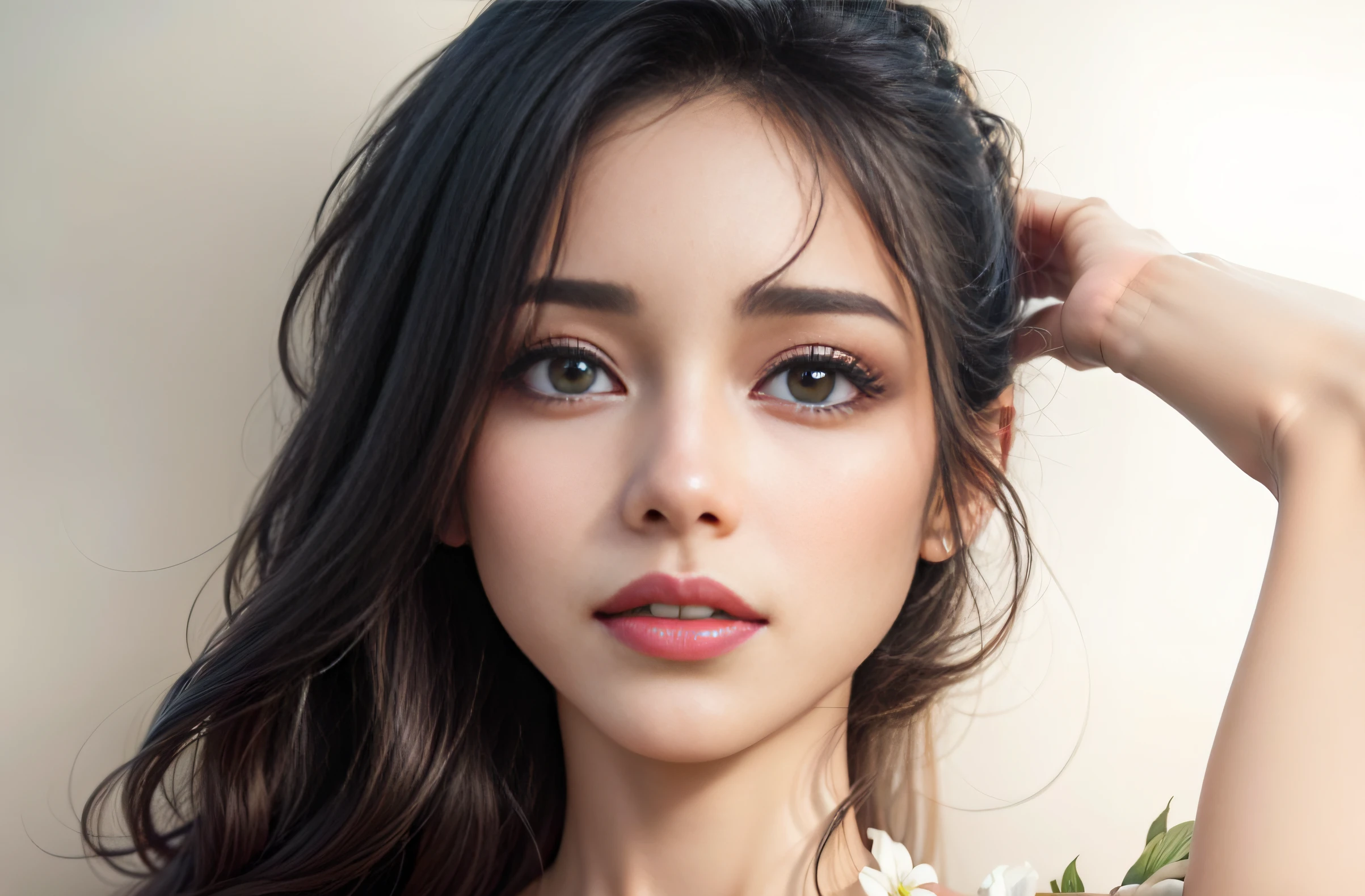 8k, ultra-detalhado, Beauty and Aesthetics, Beautiful, tmasterpiece, melhor qualidade, Fantastical Atmosphere, Paleta de Cores Calma, Tempo calmo, sombra suave, Carisma encanta, vinhetas, rosto, olhos verde-esmeralda, sexy face