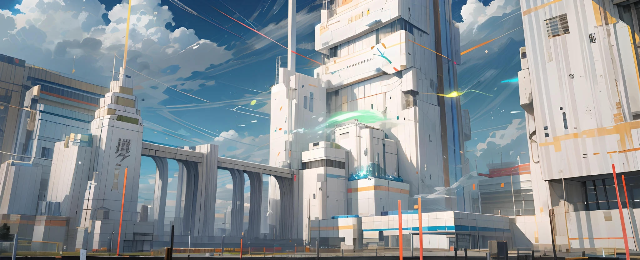 Skysky, Clouds, Holding_arma, No_Humanity, Glow, buliding, scientific fiction, 城市, Realistis --v6