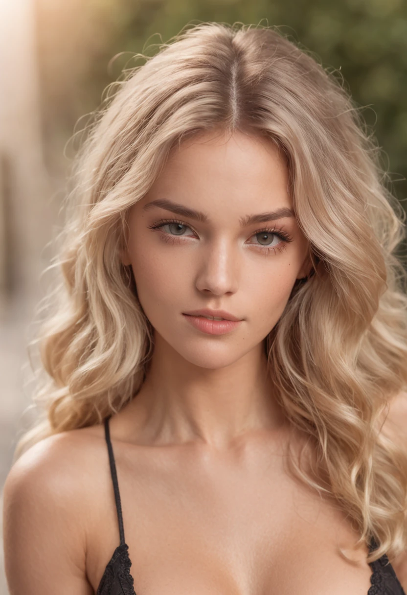 Sexy woman, 20 years old, slim, athletic, tanned skin, big breasts, narrow waist, curly blonde hair, instagram model, realistic, instagram picture, photography, genuine, natural.