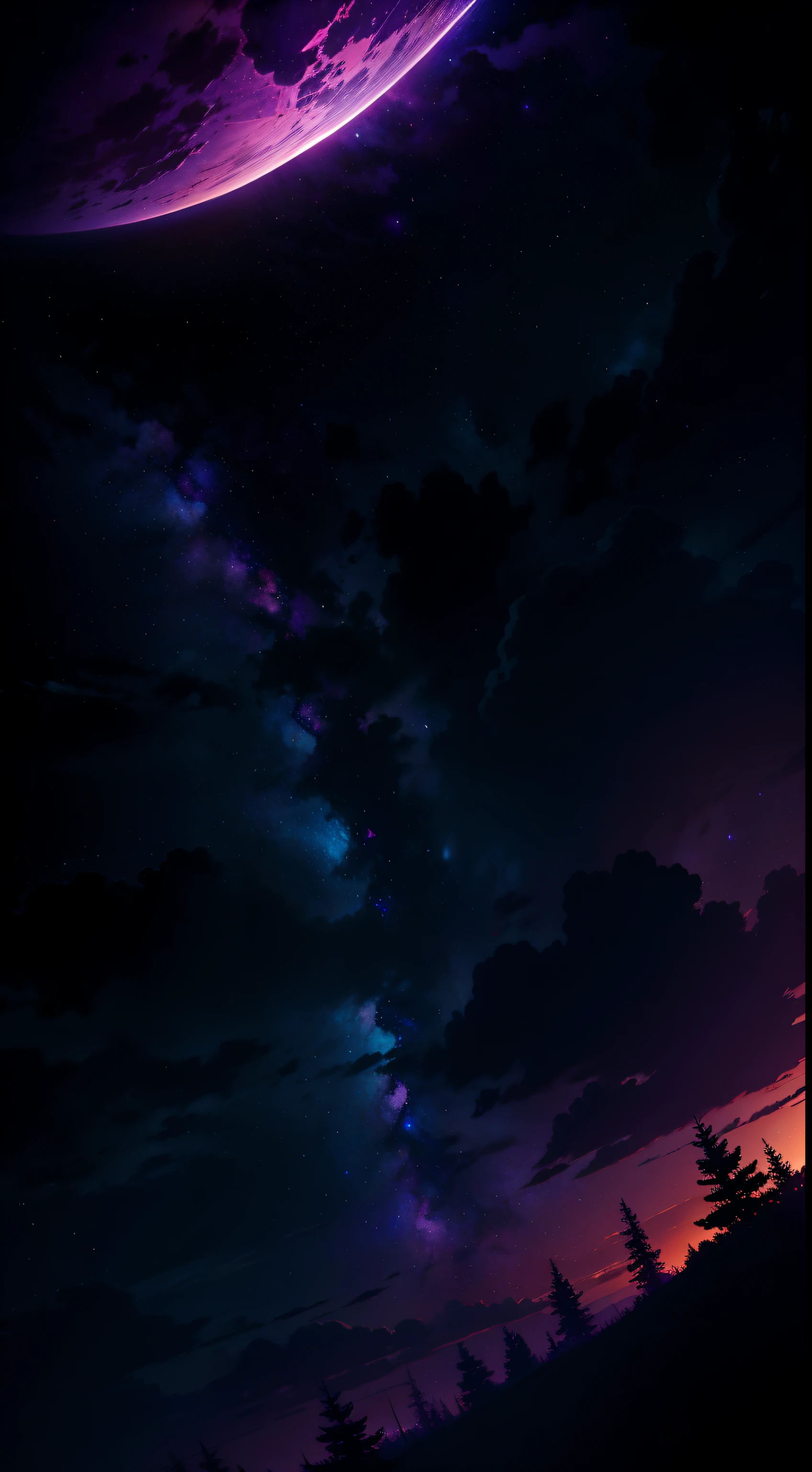 dark, purple, deep purple, blue, wallpaper, ultra detailed, starry sky, sunset