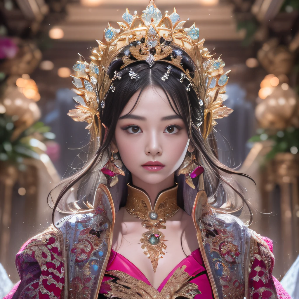 32K（tmasterpiece，k hd，hyper HD，32K）short detailed hair，Gold jewelry area in the back room，Flame Girl ，Yao Lang protector （realisticlying：1.4），Python pattern robe，Purple-pink tiara，Snowflakes fluttering，The background is pure，Hold your head high，Be proud，The nostrils look at people， A high resolution， the detail， RAW photogr， Sharp Re， Nikon D850 Film Stock Photo by Jefferies Lee 4 Kodak Portra 400 Camera F1.6 shots, Rich colors, ultra-realistic vivid textures, Dramatic lighting, Unreal Engine Art Station Trend, cinestir 800，Hold your head high，Be proud，The nostrils look at people