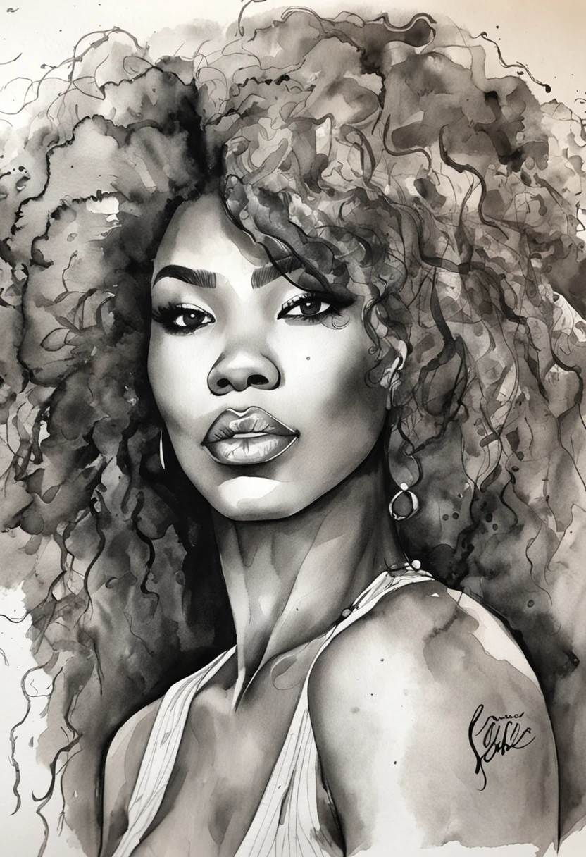 Create a highly detailed, realistic artwork of a stunning black anime girl with striking beauty. She should have long, flowing red hair that contrasts beautifully with her dark complexion. She's portrayed wearing a fierce and eye-catching bikini that complements her confident demeanor. In her hand, she holds a sharp and formidable sword, showcasing her strength and determination. The combination of her captivating presence, the vivid red hair, and her weapon should exude a powerful aura. The artwork should capture her essence and evoke a sense of strength, beauty, and fierceness in every detail