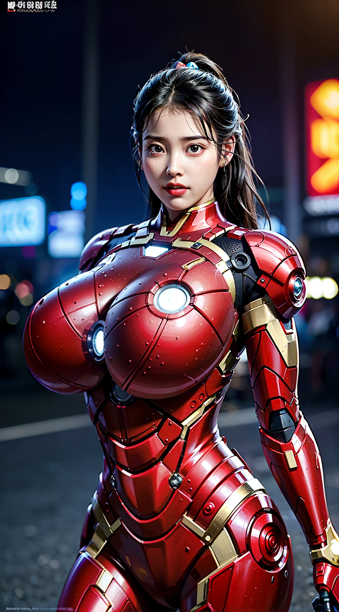 8K，realisticlying，Glamorous，The is very detailed，A 20-year-old girl,(((huge tit))),(((Large breasts))),a sexy and charming woman,(((huge tit))), (((Large breasts))),inspired by Iron Man，(((huge tit))),(((Large breasts))),Wearing a shiny Iron Man mech。She dresses to show sexiness and confidence，It perfectly interprets the power and charm of Iron Man。Abandoned warehouse as background，It creates a unique atmosphere，Highlight her bravery and perseverance。Buildings、Small building on the street，Exudes cyberpunk charm，The glow of neon lights outlines the city，It brings out the great power and personality of Iron Man。This one is high definition、High-quality images will give you a stunning visual enjoyment，Will be sexy、Futuristic and sci-fi elements are a perfect combination。oc rendered，dramatic lights，Award-winning quality,(((huge tit))),(((Large breasts))),