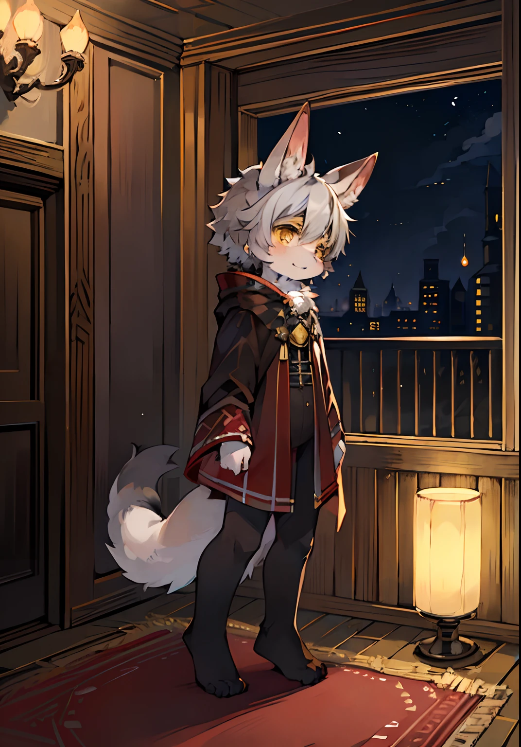 (dark environment:0.8),masterpiece, high quality, absurd res, digital painting \(artwork\), by dagasi, yupa,kiyosan,(anthro,fluffy fur,character focus:1.1),anthro male cat,short hair,portrait, bright eyes,panorama,character focus.(detailed background:0.7),solo,furry,furry male ,male focus,anthr,(Full body fur, fluffy tail, white fur,red eyes,gray hair:1.2),(long canines,vampire, cape:1.2),(interior,night, castle, coffin:1.1)