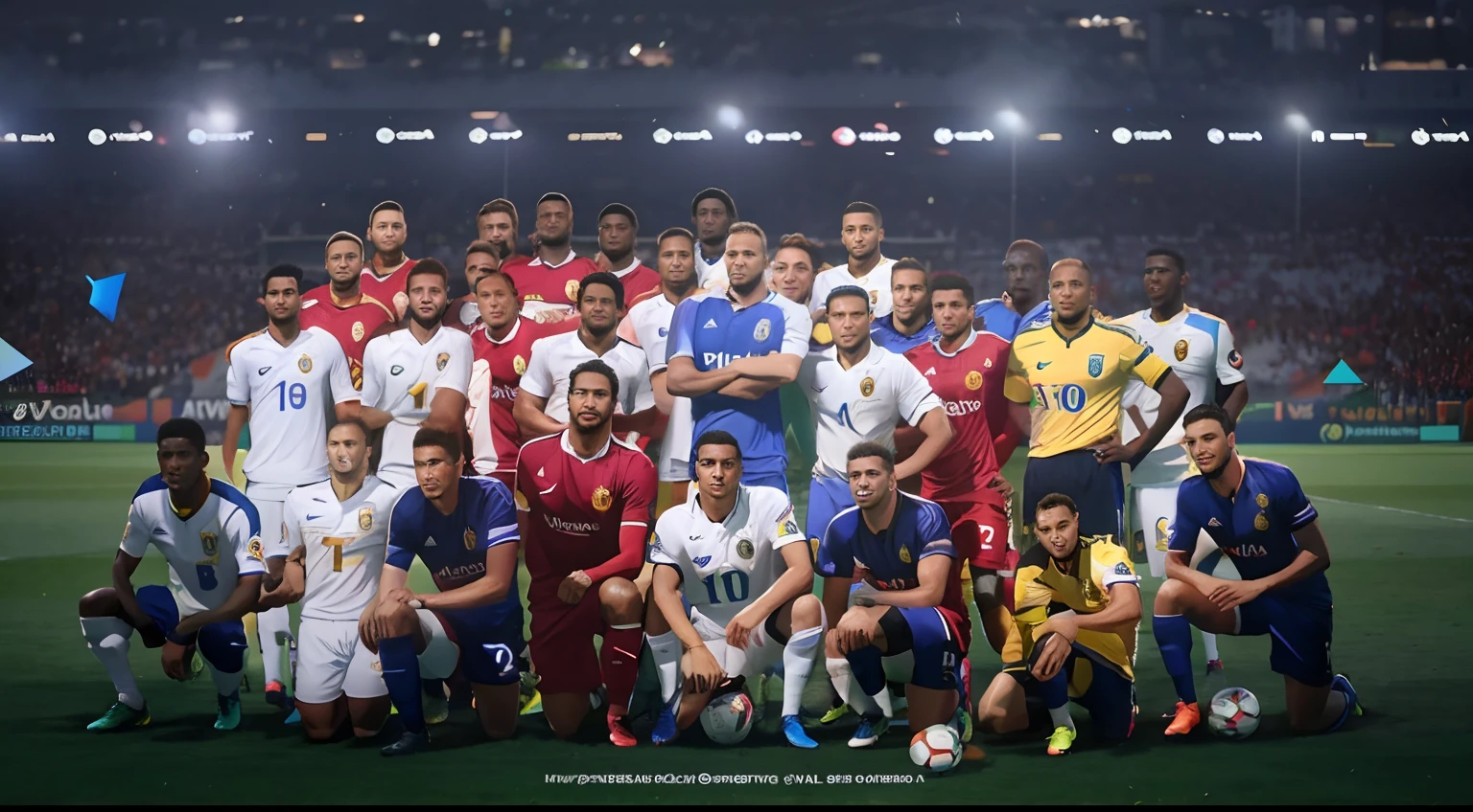 Jogadores de futebol posando para uma foto do time em um campo de futebol, EA Esportes, 8k render", 8k hiper-realista, 8 k realista hiper detalhado, 8k hiper realista, hiperreal altamente detalhado 8 k, cartaz do jogo, Detalhado realista 8 K, o melhor de sempre, hiper realista", hiper realista ", na ps5, 8 k uhd poser, foto de retrato em close-up, remover palavras na parte de baixo