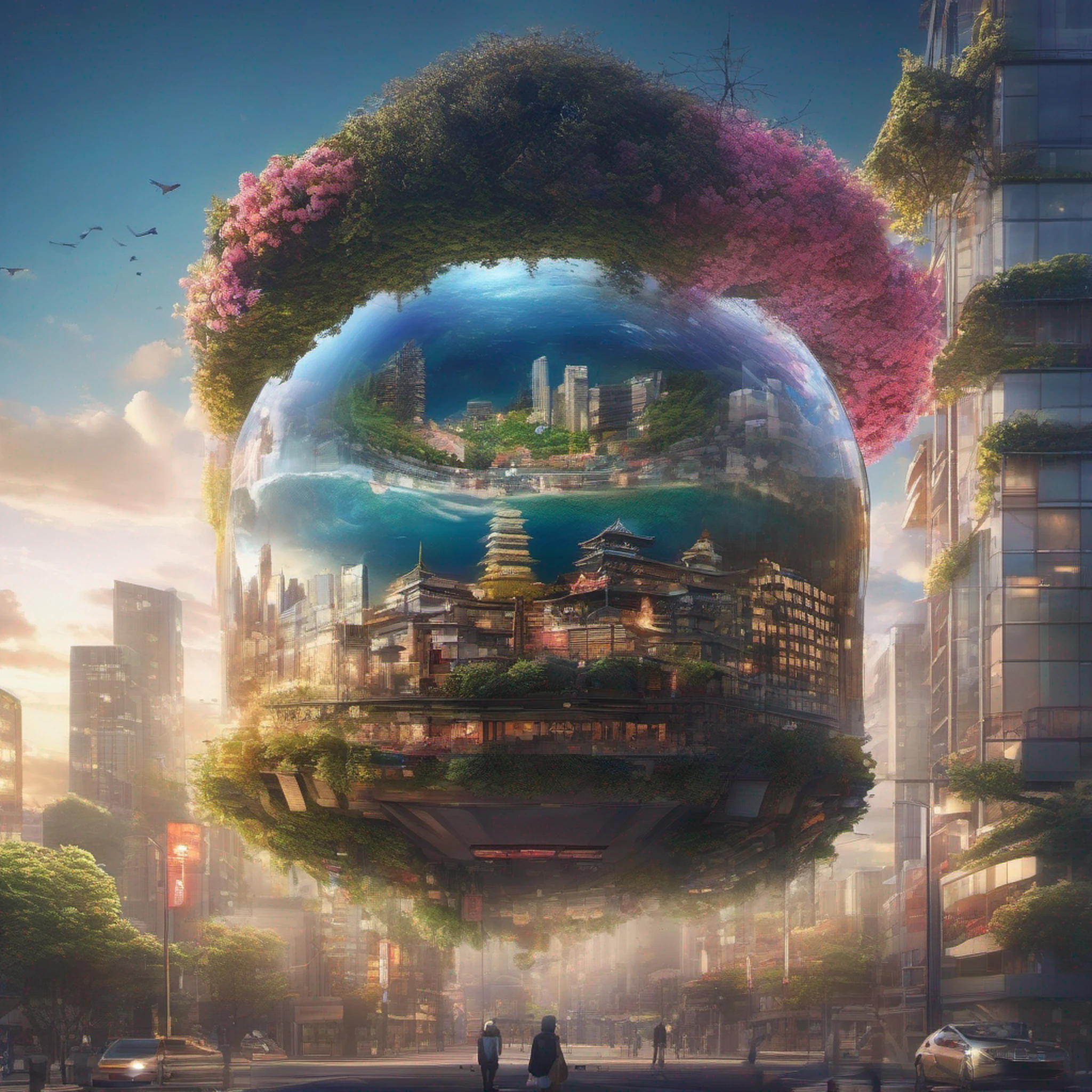 ccurate, best quality, masterpiece, UHD, high details, award winning, (Amazing:2.0), (Surrealism), Conceptual art, Verism, cinematic lighting, floating island in the sky, (((beautiful tokyo street))), Horizon, blue sky, paradise scenery, flowers, wind flow, (((fantasy))), frontier, (magnificent space), blurry foreground, bokeh, Hasselblad, lens flare, beautiful school girl, (17 yr old), ((((full body)))), from behind, she moving, without looking at me, (((wearing school uniform))), black eyes, black hair, (floating hair), ((8 life size)), detailed hairstyles, detailed bodyline, anatomically correct, cute face, ((accurately portray her)),