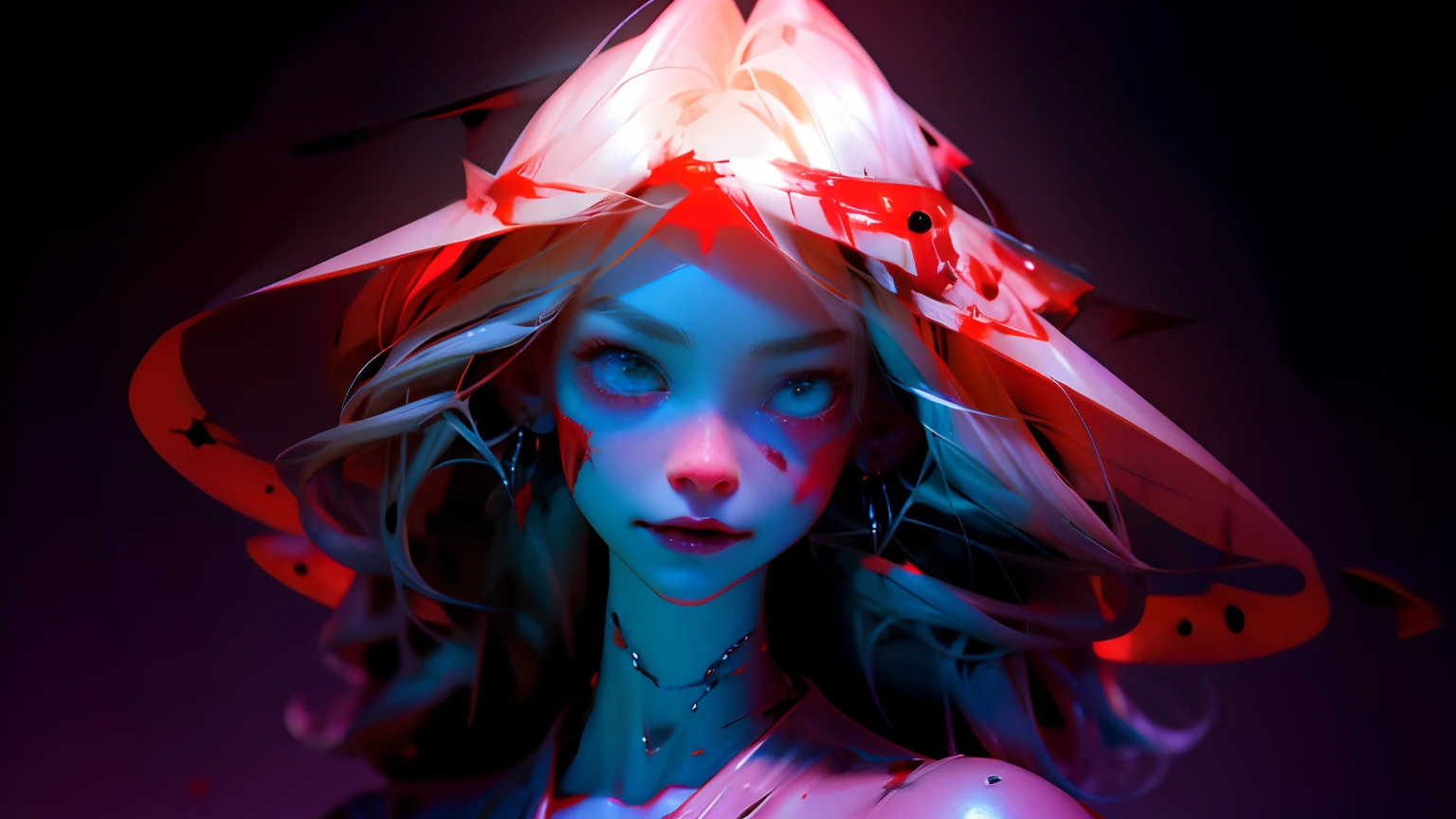 absurderes, 1girll, Medium breast, star eye, Blood, (Realistic:1.5), (Masterpiece, the Extremely Detailed CG Unity 8K Wallpapers,Best quality at best,A high resolution:1.2), (Supergianthugebreasts_Detailed, hyper HD:1.2), (Pisif:1.3),lighting perfect,distinctive,(1girll:1.4),(a beauty girl:1.2),looking at viewert,unreal-engine,Sideslit,s the perfect face,详细的脸,By bangs,Perfect body,beautidful eyes,Nice face,(Bright Skin:1.4), heartthrob, (Abs), ulzang-6500-v1.1, (nabel), 废墟, Dark, the night, Dark aura, closeup cleavage, self-shot, (blood in face:1.4), (evilsmile:1.1),smooth thigh