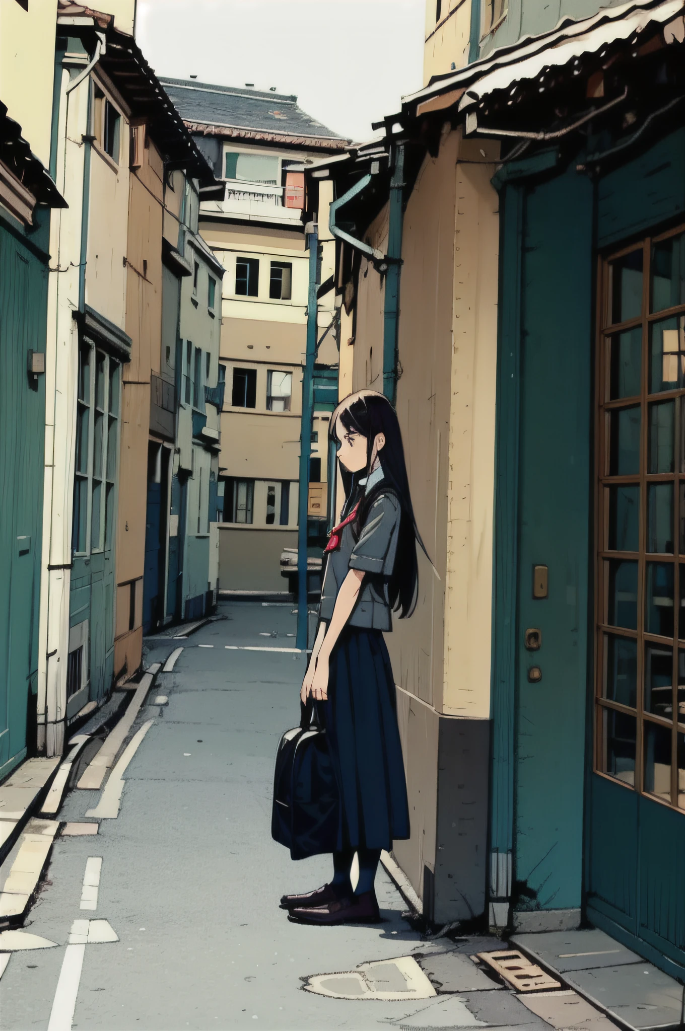 girl wearing school uniform，No people around