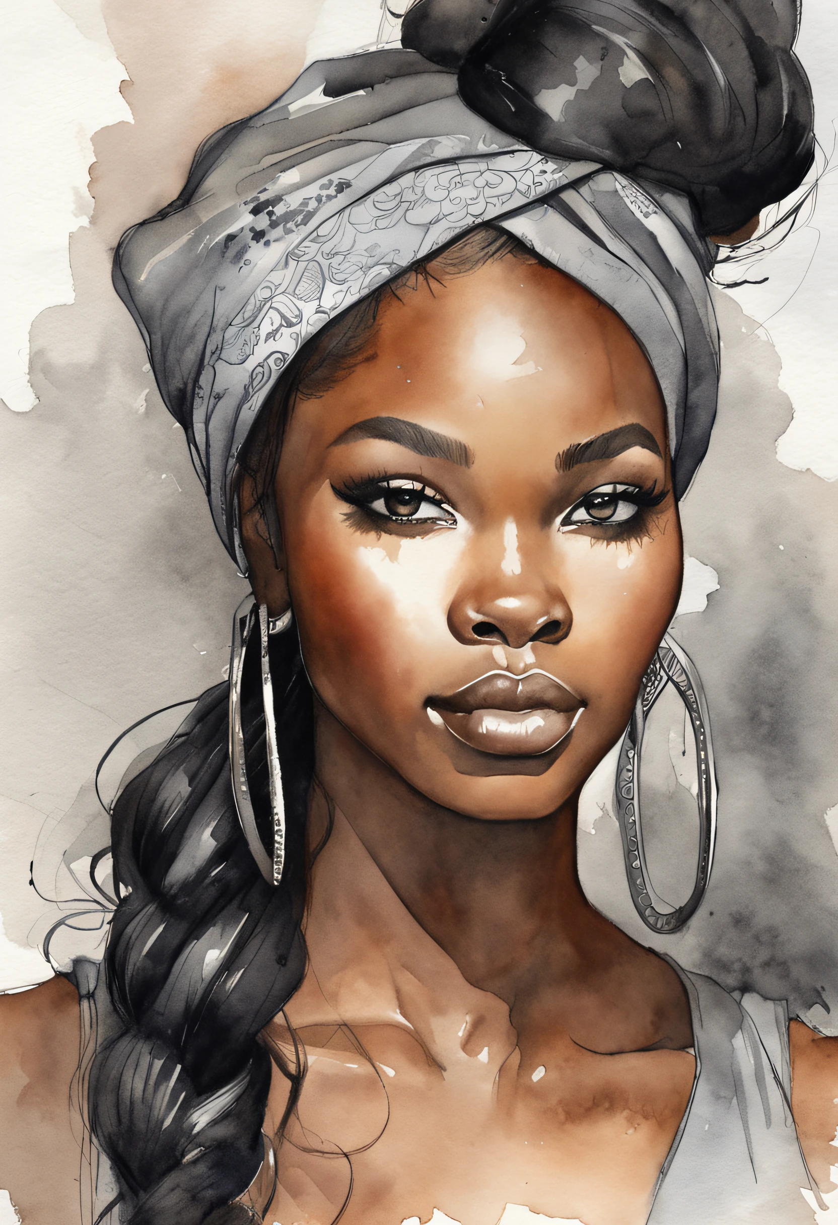 1 black woman black hair Drawing tattoo realism black gray