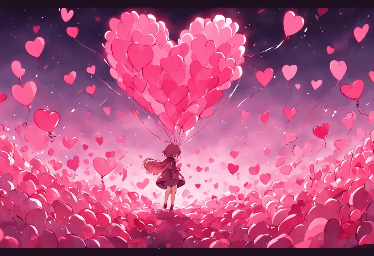 No person、Cute pink background, (Heart-shaped balloons)、Lots of hearts、Balloons of the Heart、No person