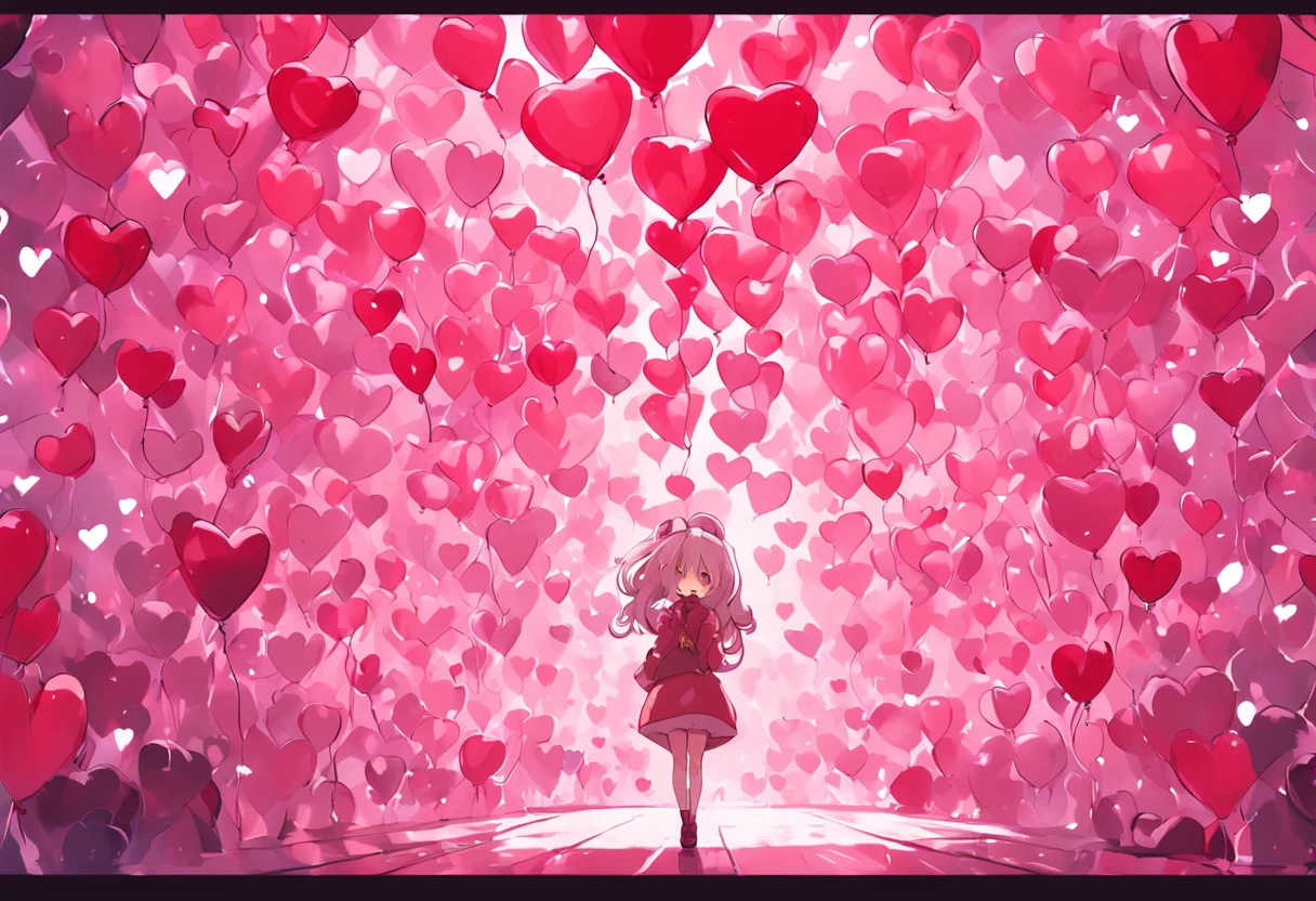 No person、Cute pink background, (Heart-shaped balloons)、Lots of hearts、Balloons of the Heart、No person