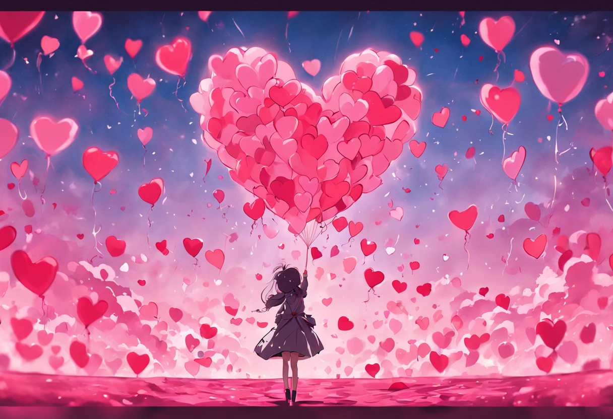No person、Cute pink background, (Heart-shaped balloons)、Lots of hearts、Balloons of the Heart、No person