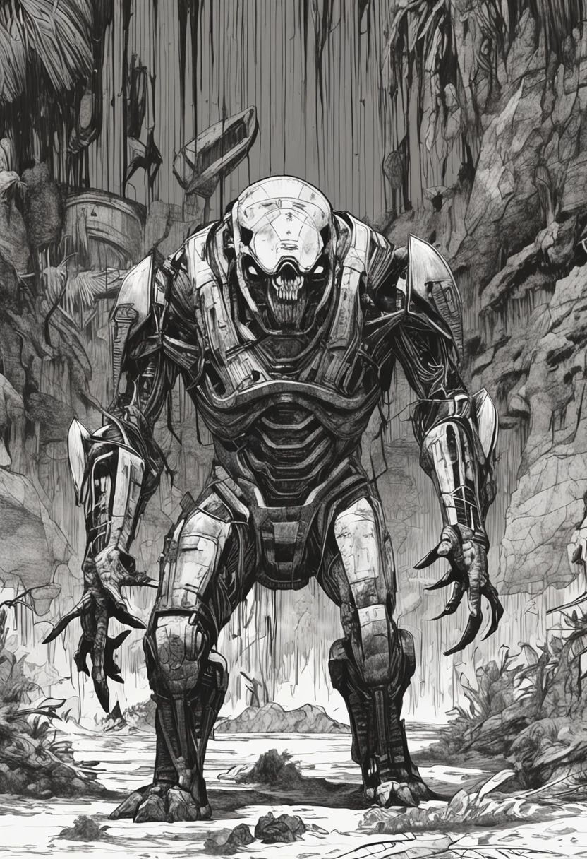 Create a realistic image that captures the epic confrontation between a fierce predator from the iconic film series "predador" and a group of deadly Aliens from the franchise "Extraterrestres". The scene takes place in a dark and enigmatic environment, probably inside an old abandoned structure or in the middle of a dense alien jungle. O predador, wearing his characteristic technological armor and carrying his distinctive weapons, is in a combat position, demonstrating his ruthless attitude. His textured skin and hunting trophies hanging from his clothes highlight his predatory nature.
Do outro lado, the Aliens emerge from the shadows, Its dark and biomechanical forms contrast with the environment. Their mortal jaws are open, revealing his creepy inner features. Their sinuous and sharp tails are ready to attack, while his menacing claws glow in the dim light. The tension and energy are palpable in the air, as both sides prepare for an epic showdown that will decide who is the true predator of this world.
Dramatic lighting enhances the details of the creatures and the scenery, criando um clima intenso e cheio de suspense. Cores sombrias e tons de verde contribuem para a atmosfera sinistra e desconhecida do ambiente. The scene conveys the feeling that imminent danger is lurking, as the predator and the Aliens face off in a battle that will define the fate of this dark and twisted world.