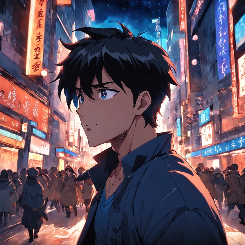 A handsome guy sings in the street