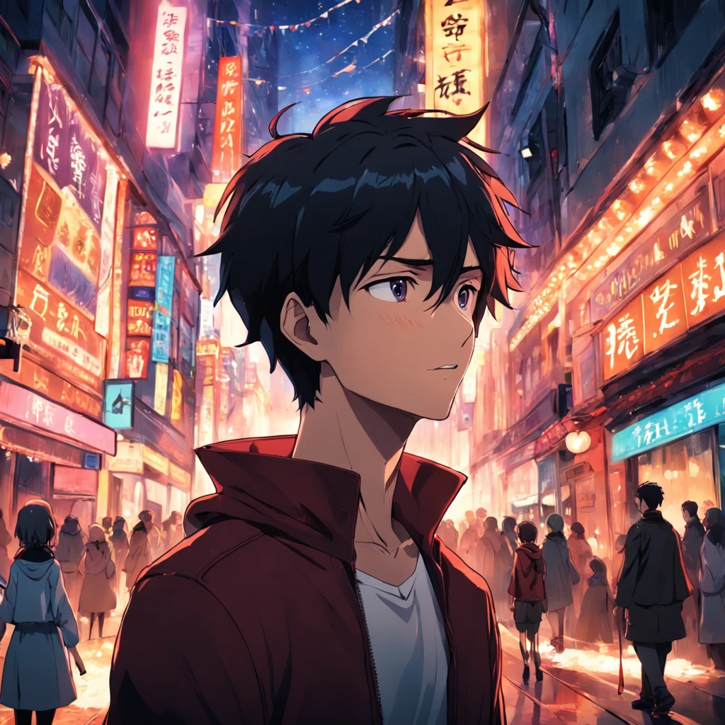 A handsome guy sings in the street