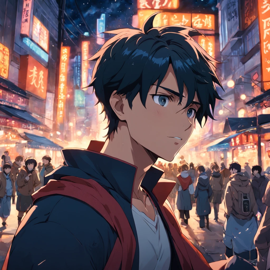 A handsome guy sings in the street