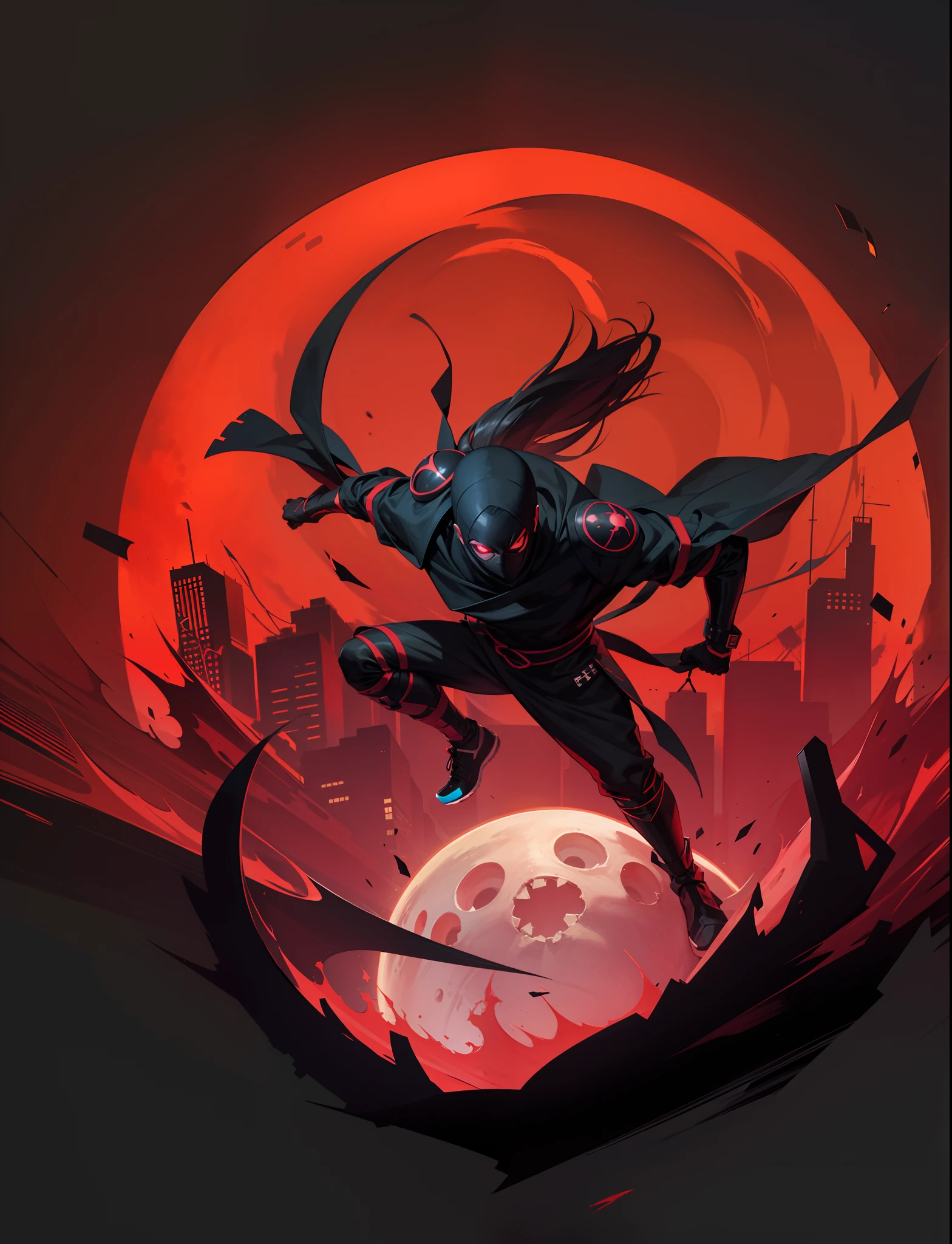 black ninja mask and red glow eyes