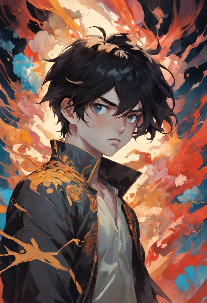 young man with dark hair and bright golden eyes, There is ugliness in beauty, But there is also beauty in ugliness, In the style of Adrian Ghenie, Esao Adrews, Jenny Saville, Edward Hopper, surrealism, Dark Art par James Jean, Takato Yamato, Minimalism inkpunk