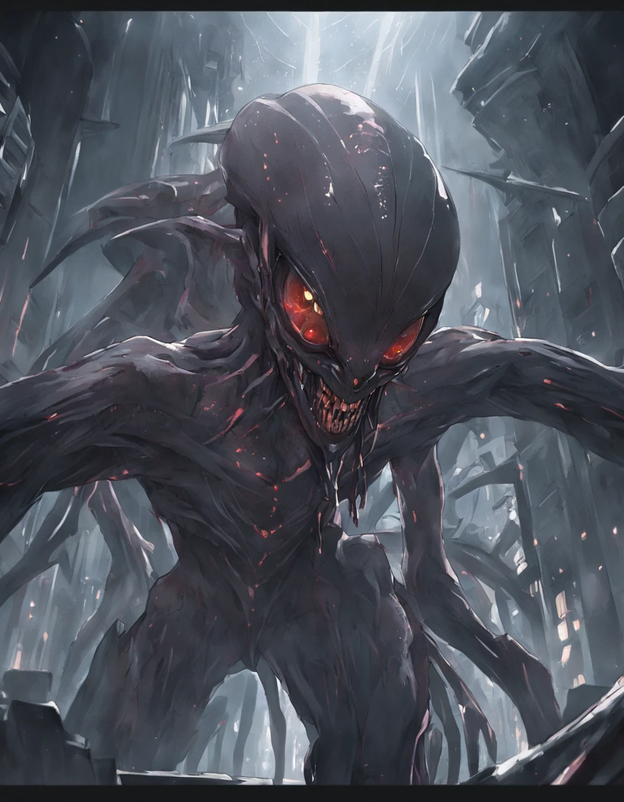 Alien invasion,eerie,tosen,Blood,The city was destroyed,of a real,Facial features are carefully depicted,Realistic skin texture,Dark style,depth of fields,high light,Real light,Ray traching,oc rendered,Hyper-realistic,best qualtiy,8K,Works of masters,super-fine,Detailed pubic hair,Correct anatomy,sharp focus on eyes,Bokeh,Facial features are carefully depicted