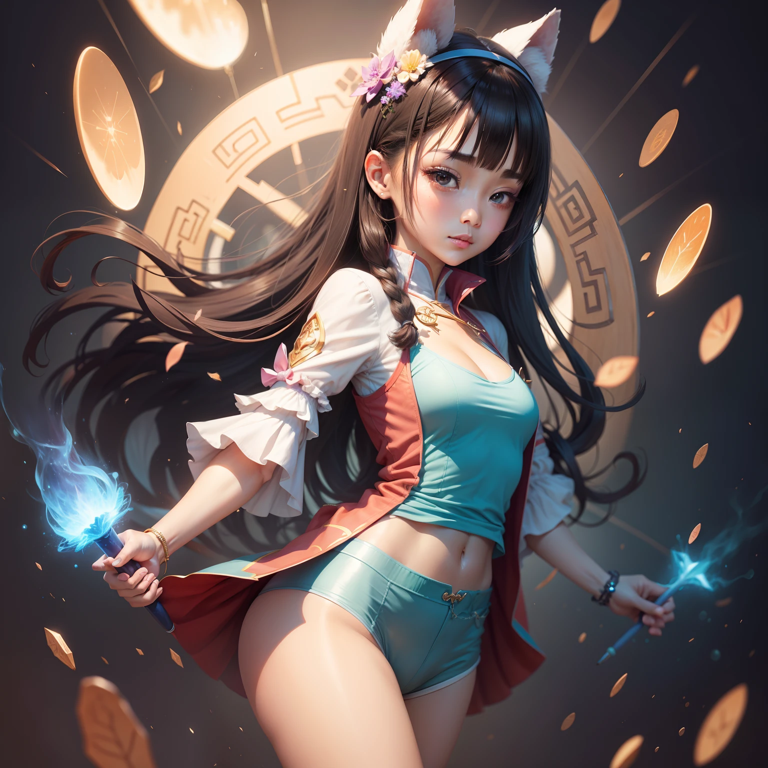 Female idol covered in electricity(Cute cheongsam)、Looks fun、full body Esbian、