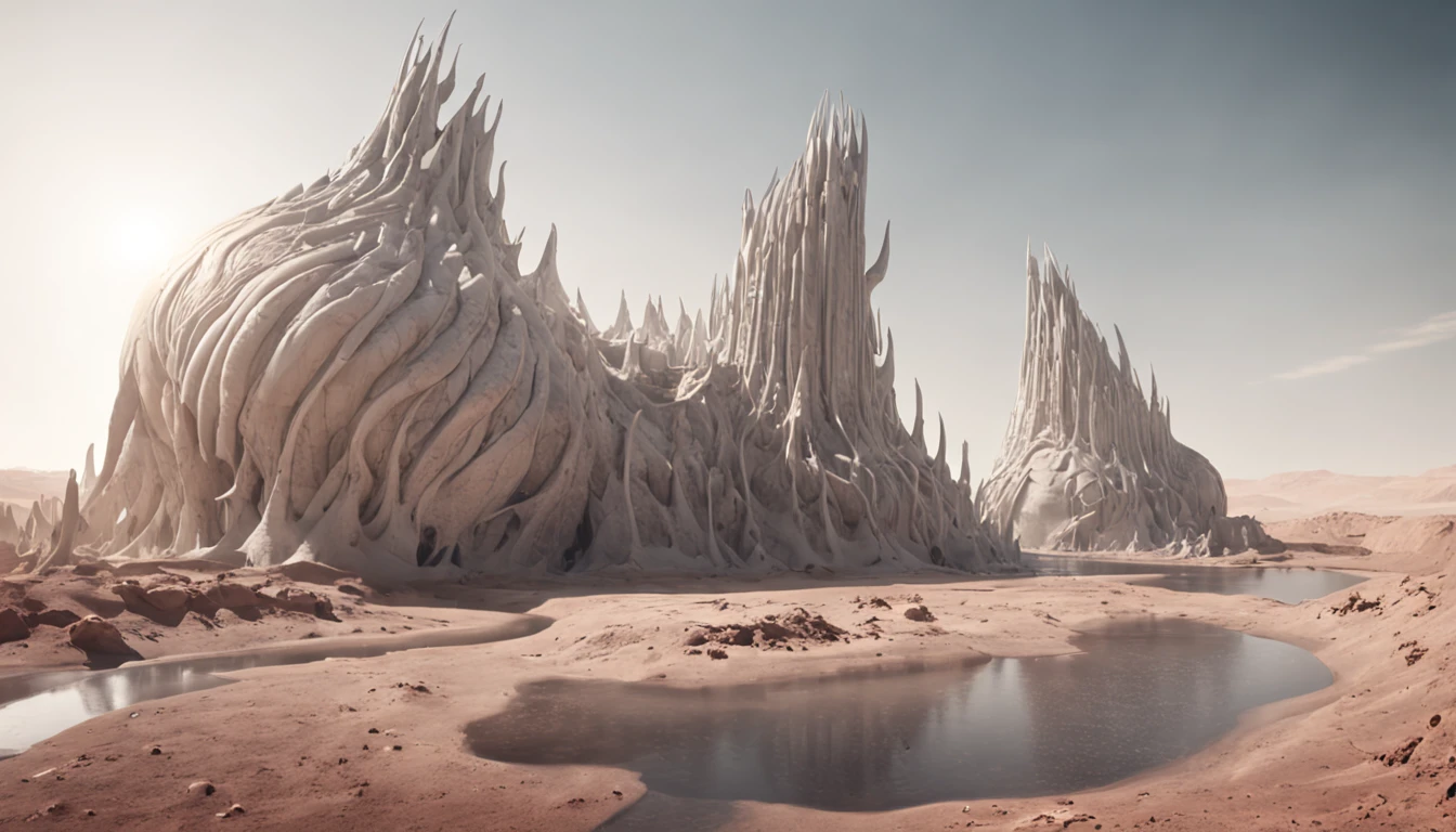 chocolate bar，Ice cream sculpture，Feeling of appetite，Urban complexes， science fiction landscape, surreal sci fi set design, sci-fiish landscape, concept art 8 k, sci-fiish landscape, sci-fiish landscape, Dystopian alien landscape, wide angle scifi landscape, science fiction digital art