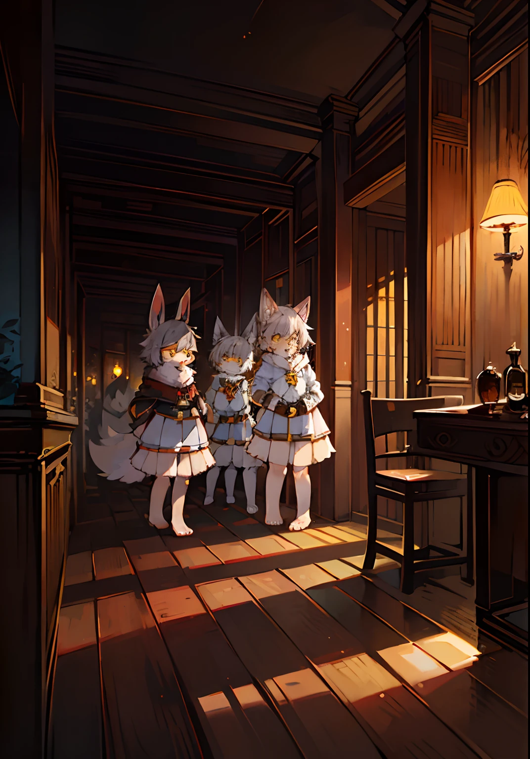 (ambiente dark:0.8),Masterpiece,High quality,abstract res,Digital painting\(artwork of a\), by Dagasi, Yupa,Kiyosan,(anthro,Fluffy fur,Character focus:1.1),Human male rabbit,Short hair,Portrait , eyes with brightness, in a panoramic view, Character focus.(detailedbackground:0.7), 独奏, shaggy, Furry male, malefocus, anthr,(Full Body Furry, Fluffy tail, Yellow fur, Yellow eyes, Gray hair:1.2), (Rabbits、Vampires、cloaks:1.2),(interiors、the night:1.1)Duck pets