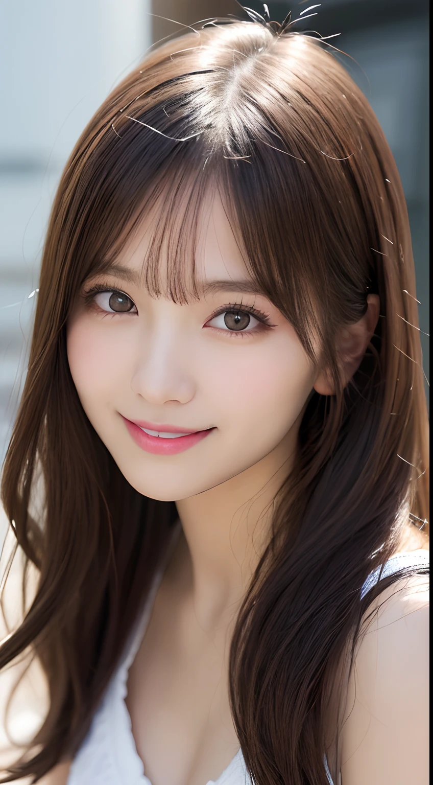 Brown Hair,Medium Hair,18-year-old female, Small nose, With the correct face, Cute natural smile, Japanese facial features, A clean and cute face, Cute realistic portrait, Asian Face, 8K Photo, Soft Makeup,Natural skin texture,Raw photo,highest quality,Full Body Shot,Showcasing cleavage,Seductive pose,Lying Down,Maid clothes