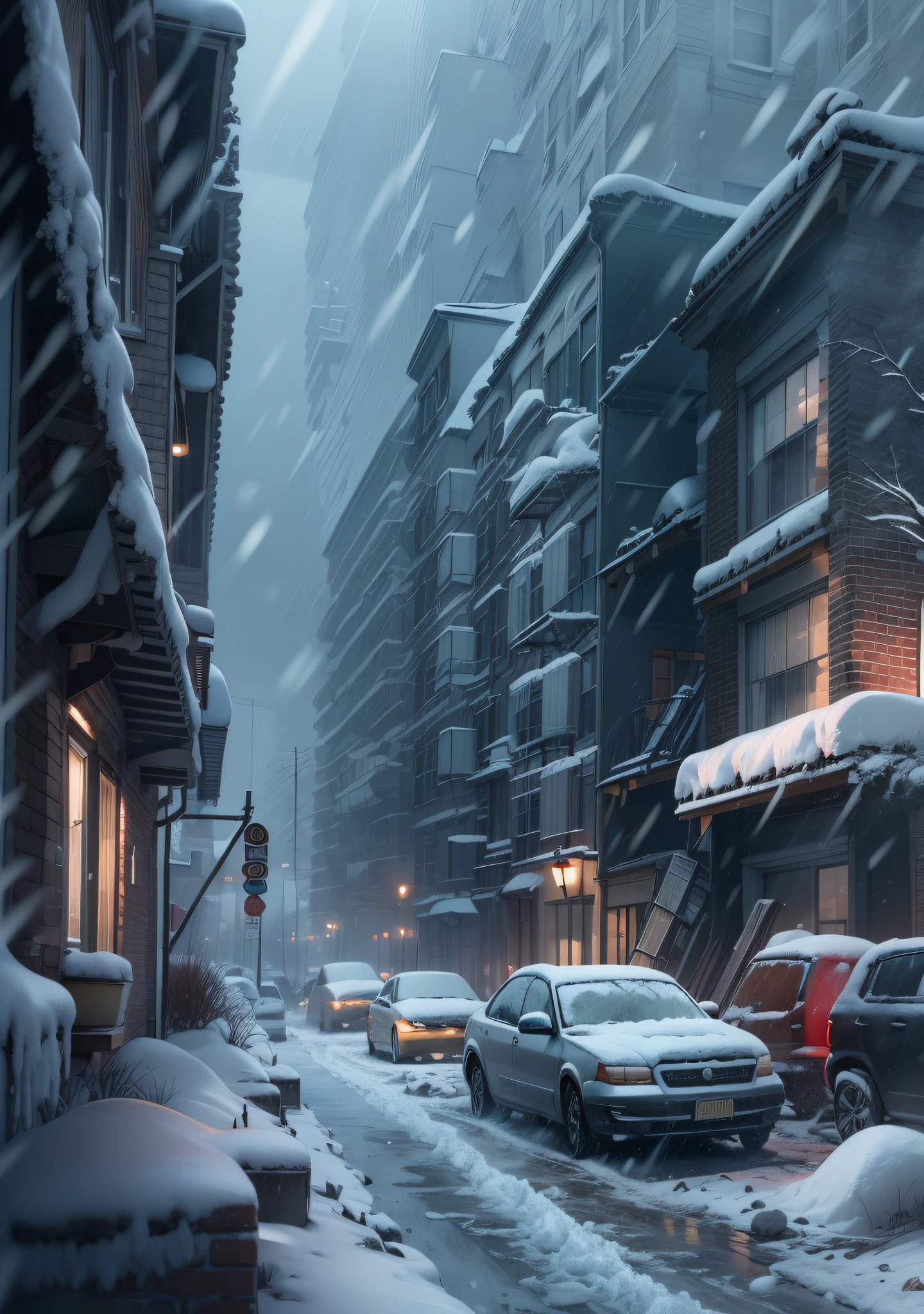 Snow and ice weather,Dark weather,Oyuki,Ice rain,Ice Age,The apartment building was covered in wind and snow,The apartment building is frozen,Dilapidated buildings,Armageddon,Extreme weather,Realistic scenes,ultraclear,Lots of detail