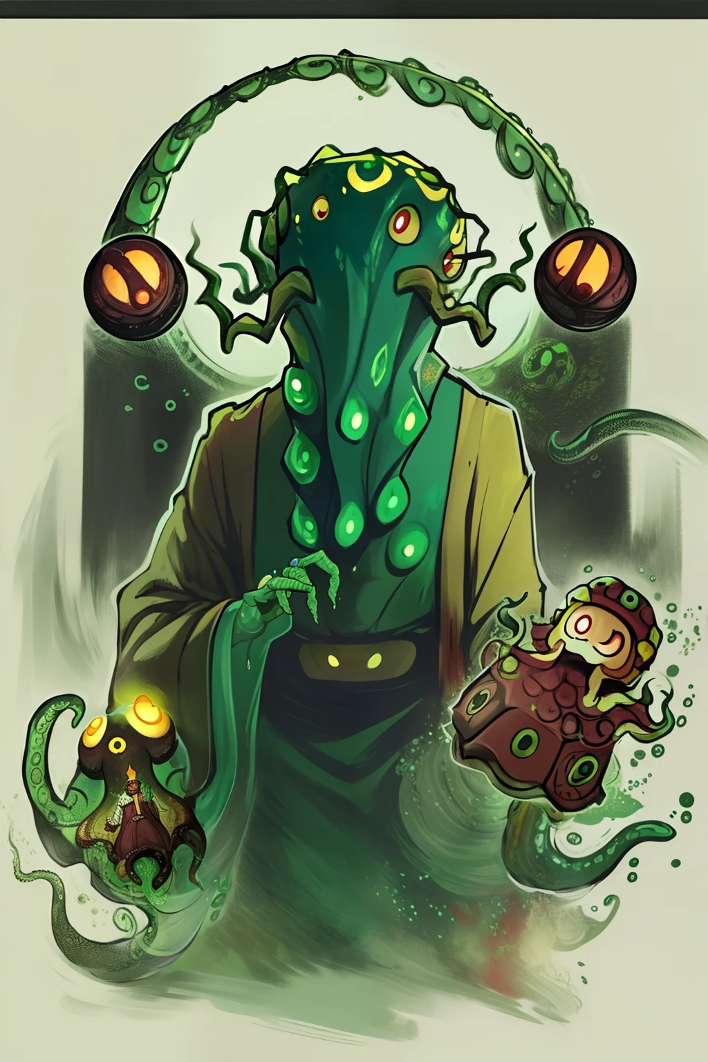 Cthulhu,Monster,(tentaculata:1.35)，A polluted underwater world，Gloomy picture，(Nuclear contamination:1.35)，（face:1.35）,（sarcoma：1.35）