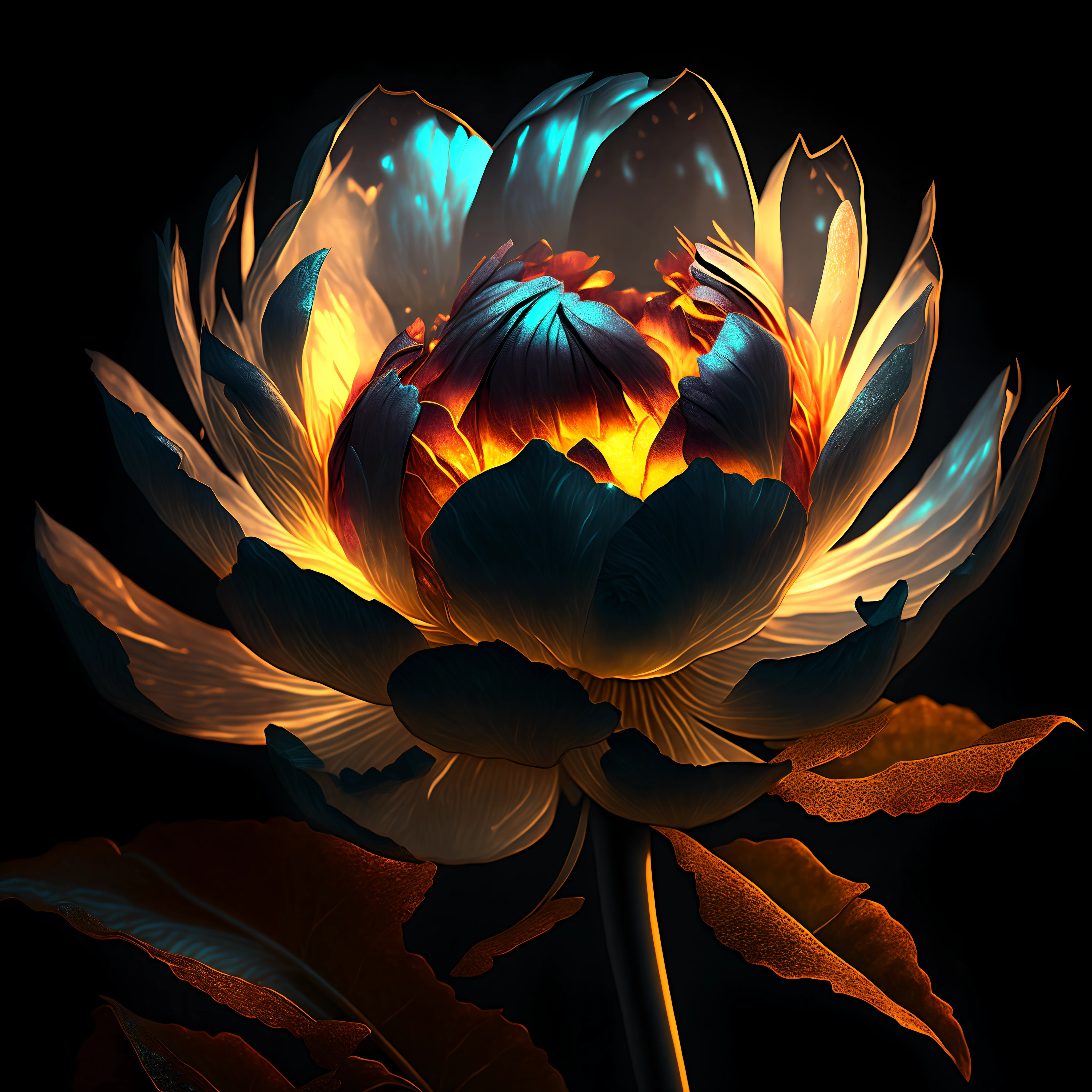 Peony flower, super transparent, holy light, beautiful spectrum light, petals glowing, shimmering, dark background, transparent light drops, reflected light, bright, light streaming in, optical, portrait silhouette, sharp focus, magical, intricate, hyper-realistic, fantasy, composition, light, artstation trend, pearl, patron saint cloud of silver steam, corroded surround ray family, 8k, real ar 23v4 uplight