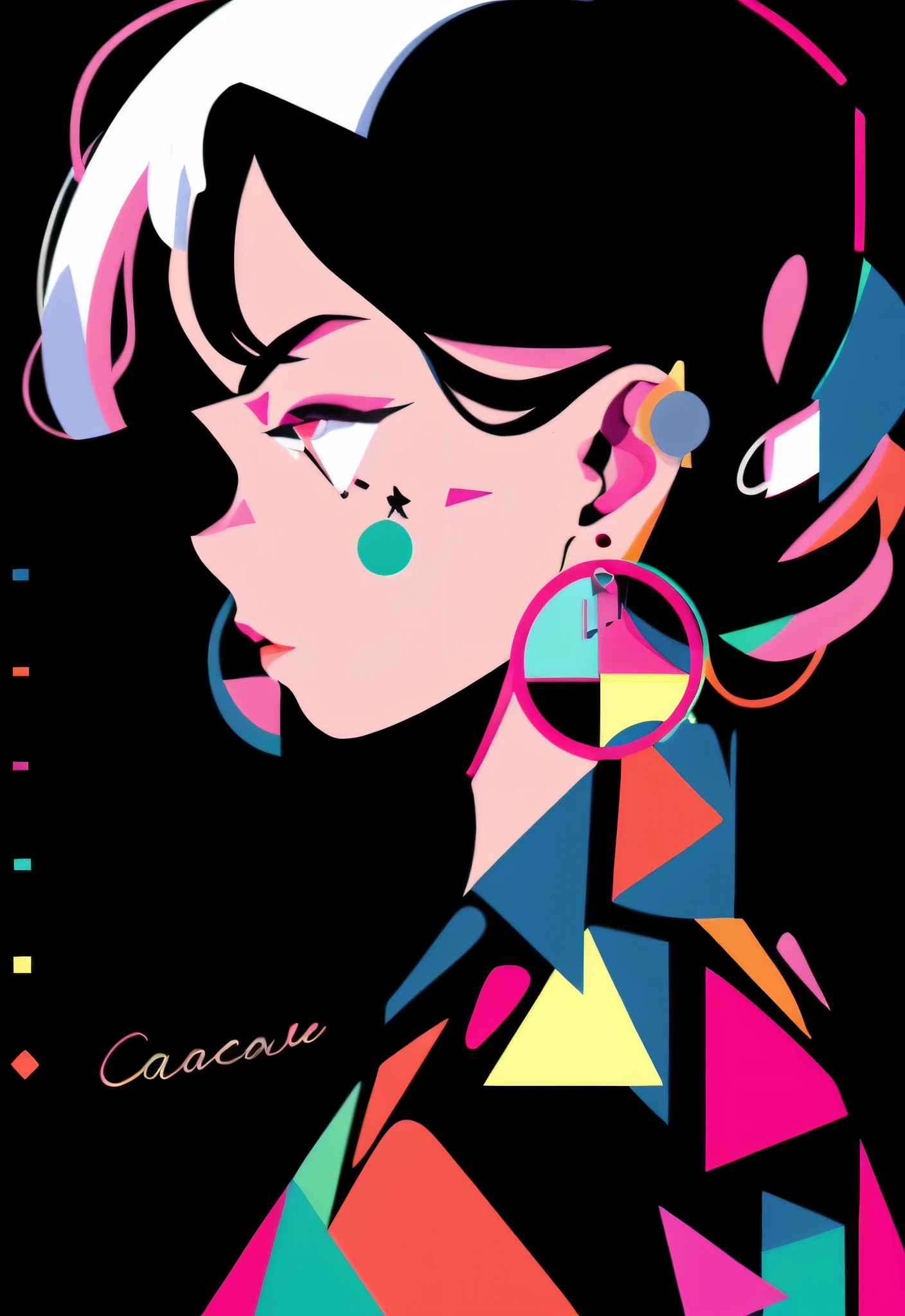 fashion girl,close-up,flat illustration, geometric shapes, look into camera,colorful niji5-- style expressive