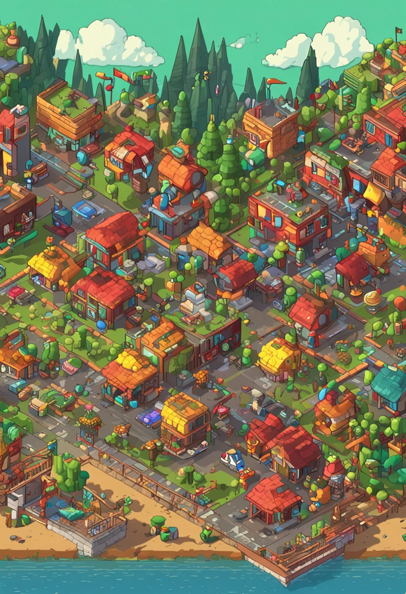 pixel art de um local no digimundo, bela arte detalhada do pixel, altamente detalhado e colorido, arte lowpoly cor super detalhada, pixel art detalhado, arte do jogo ultra detalhada, arte detalhada do pixel, cores altamente detalhadas, arte detalhada do jogo, 8k arte detalhada de alta qualidade, Pixelarte isometric, #pixelarte, # pixelarte, sombreamento extremamente detalhado, muito detalhado e colorido