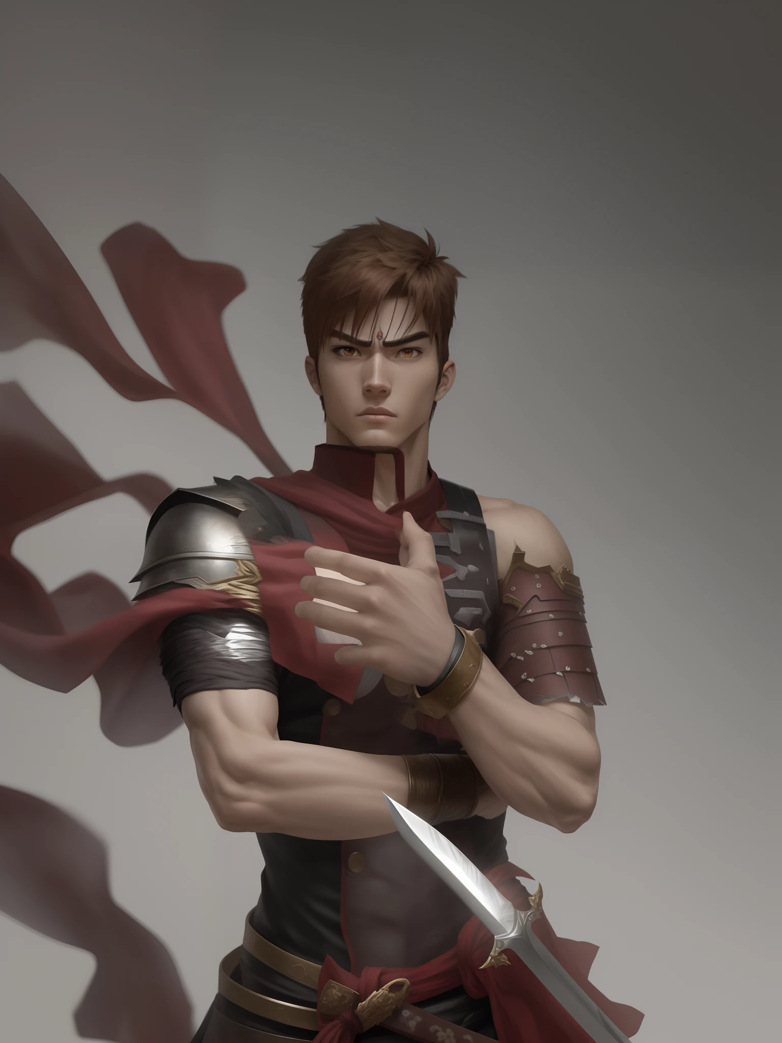 Anime character, fighting anime character, warrior, handsome boy, realistic, with sword