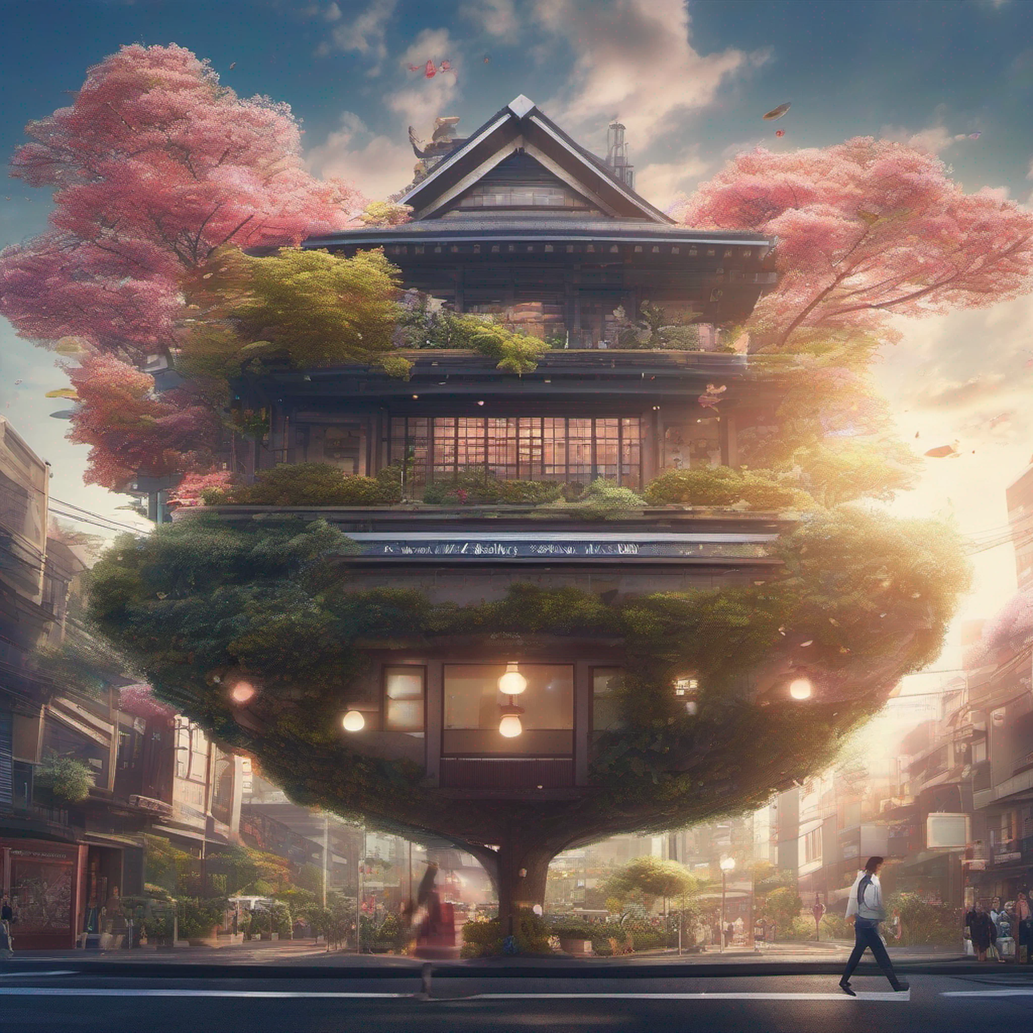 ccurate, best quality, masterpiece, UHD, high details, award winning, (Amazing:2.0), (Surrealism), Conceptual art, Verism, cinematic lighting, floating island in the sky, (((beautiful tokyo street))), Horizon, blue sky, paradise scenery, flowers, wind flow, (((fantasy))), frontier, (magnificent space), blurry foreground, bokeh, Hasselblad, lens flare, beautiful school girl, (17 yr old), ((((full body)))), from behind, she moving, without looking at me, (((wearing school uniform))), black eyes, black hair, (floating hair), ((8 life size)), detailed hairstyles, detailed bodyline, anatomically correct, cute face, ((accurately portray her)),