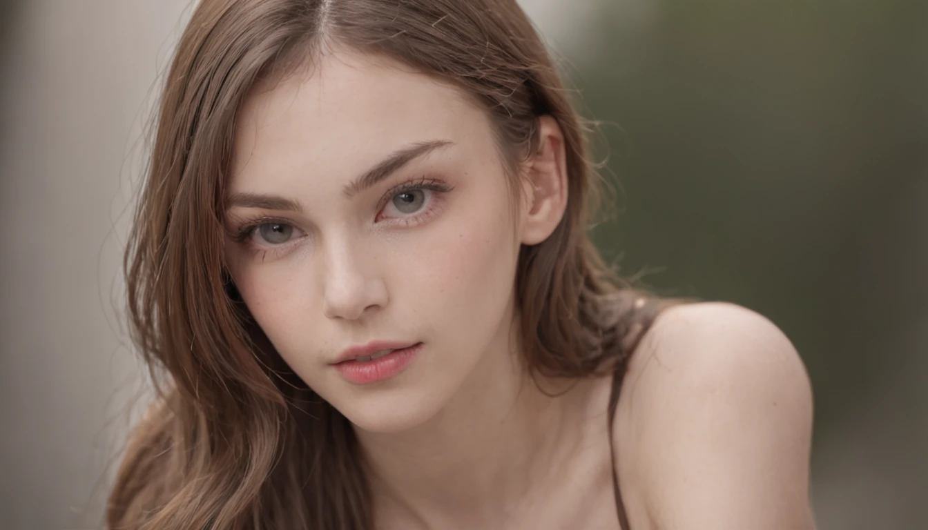 Sexy skinny -yeld giwith big breasts wearing small panties and no bra
