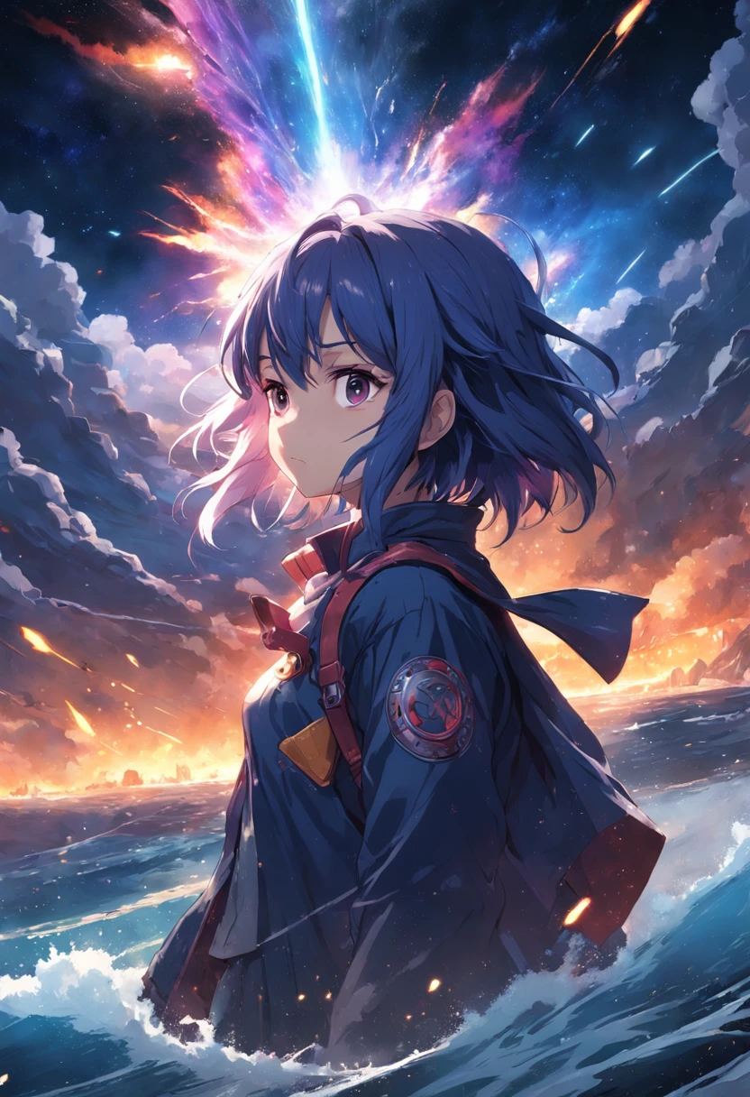 pup, Surreal, Tense, Warm, Highly detailed, sharp, Cosmic explosion,Supernova explosion,star ocean,Professional, 8K UHD, Twilight, movie, Dark, Violent, plein air, River, buttle, chase, Dramatic, Vivid, Tense atmosphere, rendered, epicd, Twilight, nffsw, album covers, blizzard, Lightning, disaster