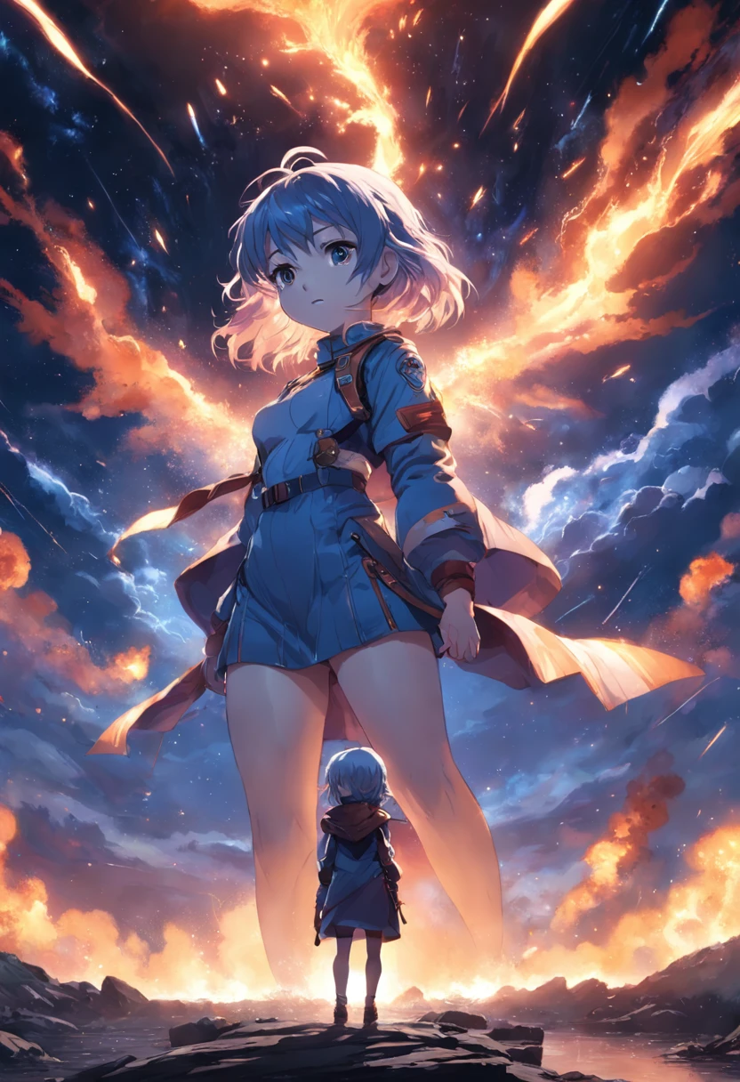 pup, Surreal, Tense, Warm, Highly detailed, sharp, Cosmic explosion，Supernova explosion，star ocean,Professional, 8K UHD, Twilight, movie, Dark, Violent, plein air, River, buttle, chase, Dramatic, Vivid, Tense atmosphere, rendered, epicd, Twilight, nffsw, album covers, blizzard, Lightning, disaster