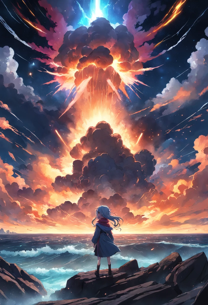 Surreal, Tense, Hot, Highly Detailed, Crisp,Highly Detailed God's Gaze, Cosmic Explosion, Supernova Explosion, Stellar Ocean, Professional, 8K UHD, Twilight, Film, Dark, Violent, Plein Air, River, Buttle, Chase, Dramatic, Vivid, Tense Atmosphere , rendered, epic, Twilight, nffsw, album covers, blizzard, lightning, disaster