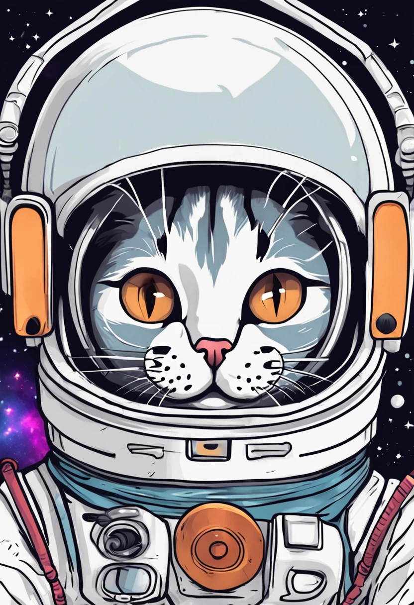 space cat, funny and surprised, for a sticker