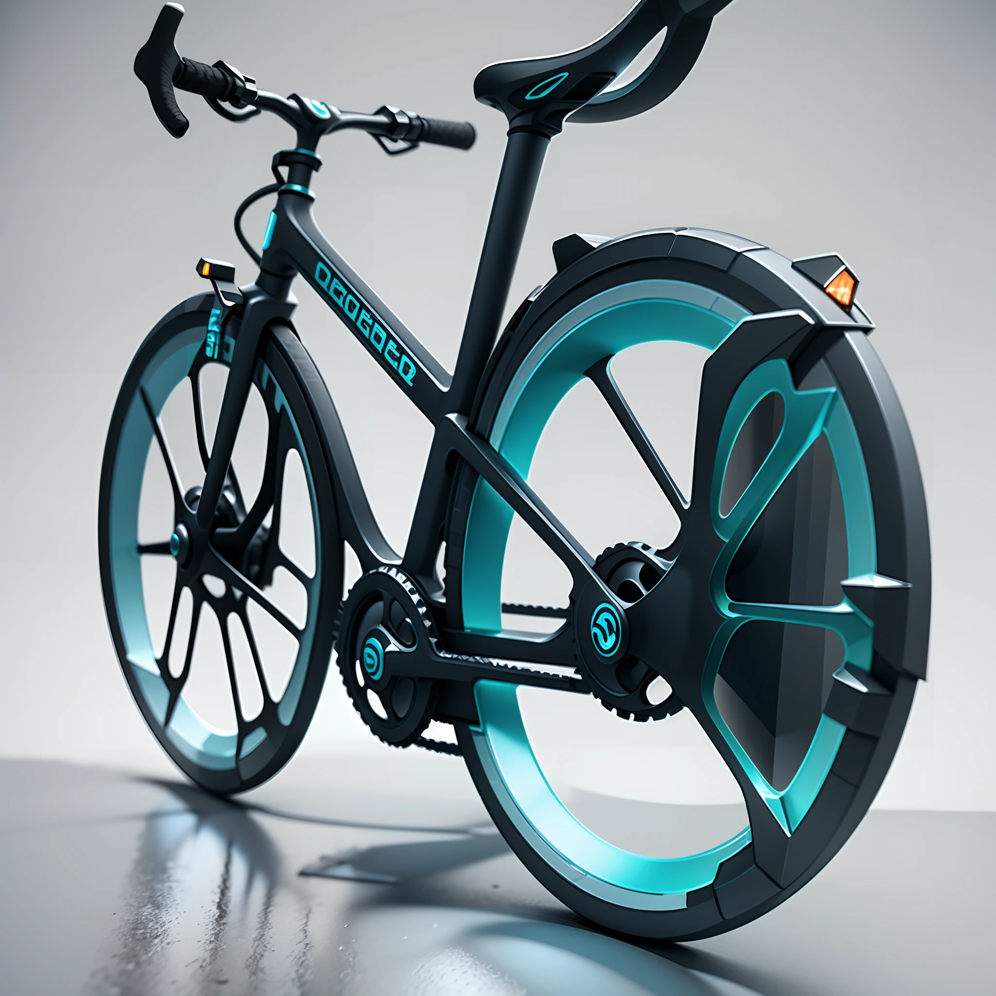 3D rendering of a transparent bicycle,Colorful glass melt exterior,Reflective,Particle light spot,Isometric style,Full view from the right