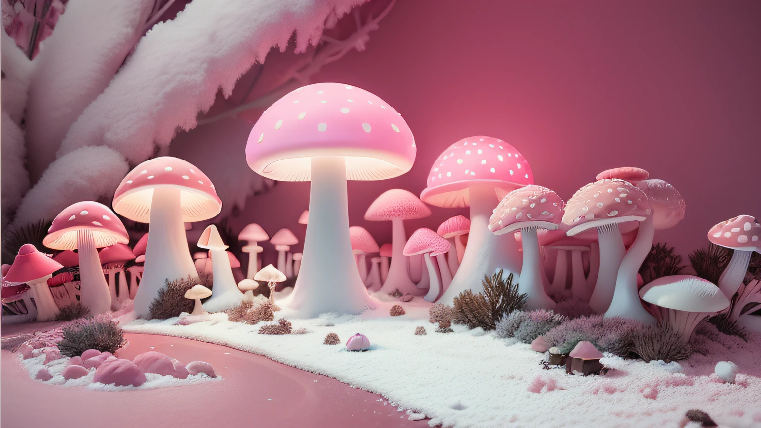 Maquete. mushrooms neon pink. Maquete. mushrooms neon. Neve branca. Maquete. neon
