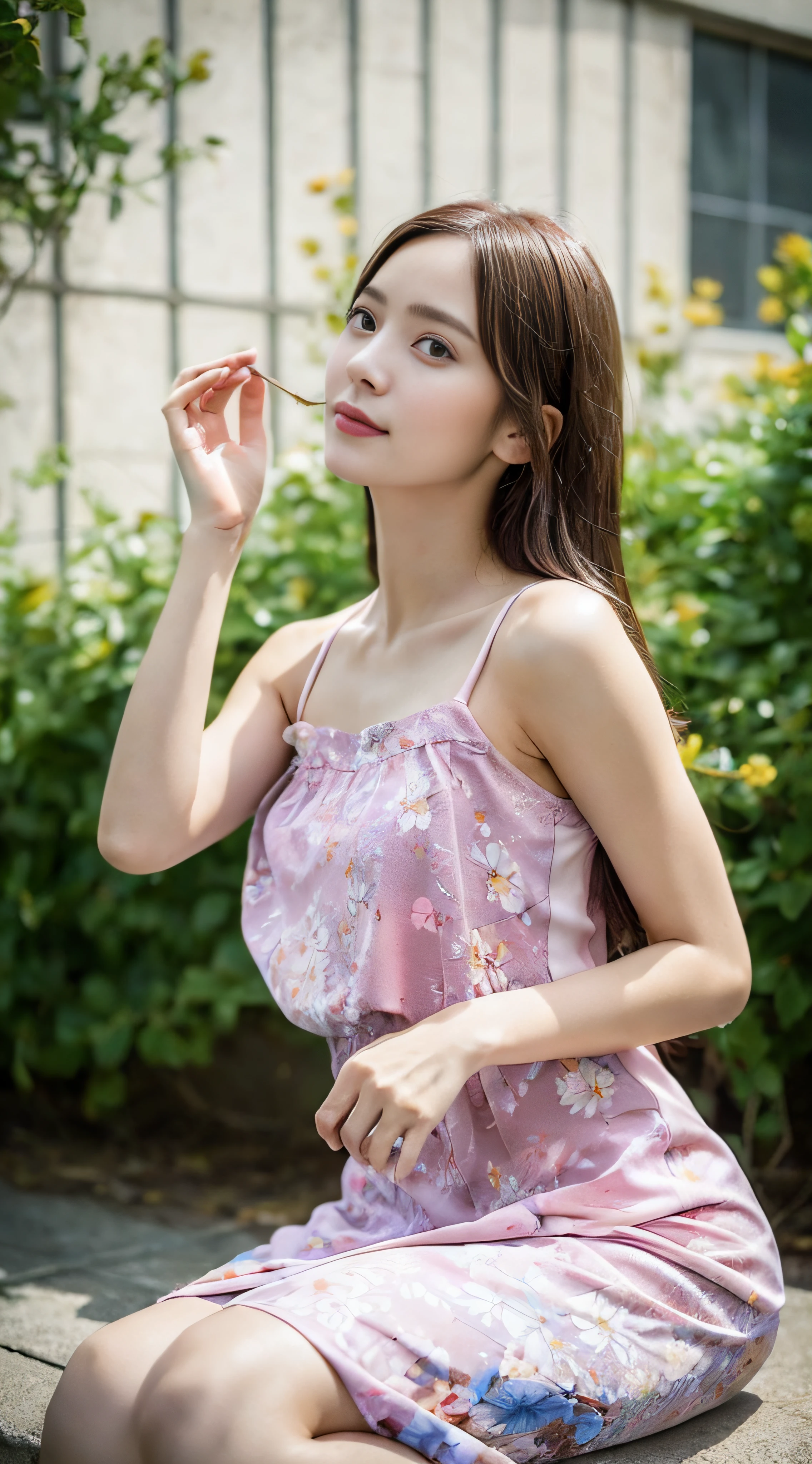 22 years Beautiful korean Girl, masterpiece, best quality, official art, extremely detailed CG unity 8k wallpaper, Ray Tracing, highly detailed, absurdres, Panorama, Depth of field, telephoto lens, angel, looking afar, looking to camera man, in spring, sunset, rainbow, (((flower field))), (((flower sea))), Tyndall effect, 100% Realistic, ((Realistic)), (paper figure),((impasto)),(shiny skin), (water color),bloom effect,detailed beautiful grassland with petal,flower,butterfly,necklace,smile,petal, (super transparent (Pink colour GRACE KARIN Boatneck Sleeveless Vintage Tea Dress with Belt)), Perfect body figure, Beautiful Smile, Cinematic photography, Sexy angles, Stylish poses, 4 Different poses, k , high resolution picture quality, very clear body figure, Flowers in hand, Butter fly flying on hand,