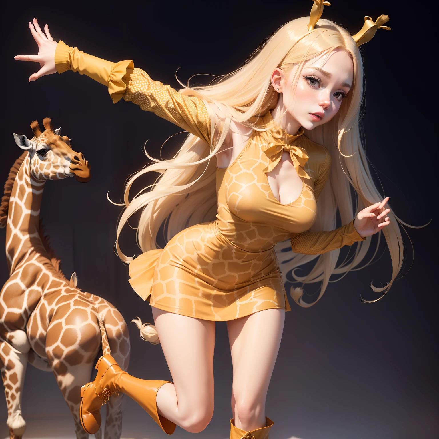 top-quality、Full limbs、complete fingers、One beautiful woman、Beautiful Large Breasts、((straight haired、blondehair))、((Yellow long-sleeved leotard、Leotard with exposed sides、Dark brown pantyhose))、A big smile、An amusement park、sexypose、Ride the cart