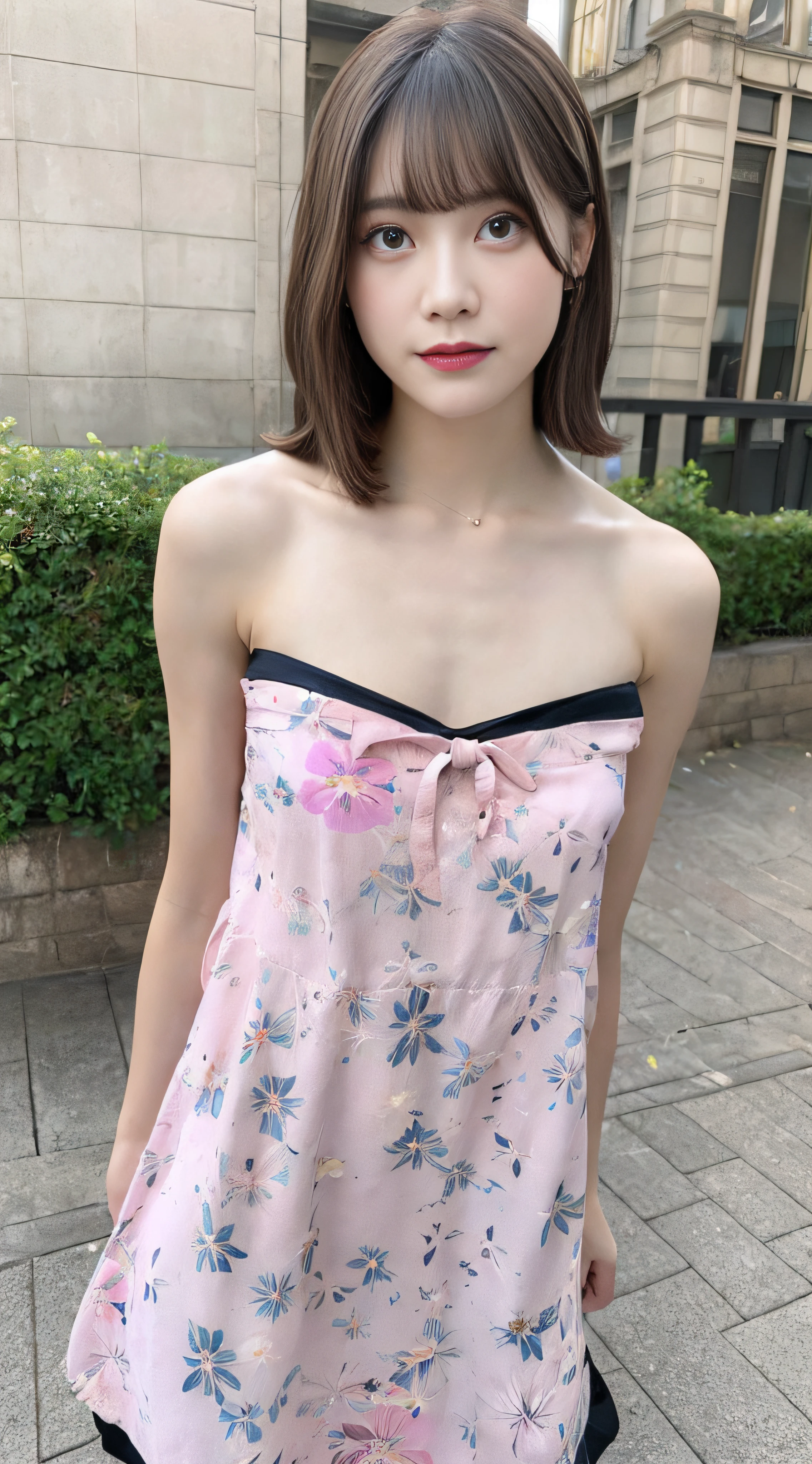 (8K、Raw photography、top-quality、masterpiece:1.2)、32K、ultra res、fully body photo、(Composition from the knee up:2.0)、medium distance shot:1.7、200mm telephoto lens:1.8、body facing forward:2.0、Full body portrait、rialistic photo、((Strapless Pink Floral Camisole Long Dress:1.8))、(realisitic、Photorealsitic:1.37)、超A high resolution、depth of fields、Soft lighting、Caustics、Canon EOS、masterpiece、ultra-detailliert、pylons、(8K、Raw photography、top-quality、masterpiece:1.2)、32K、ultra res、rialistic photo、(realisitic、Photorealsitic:1.37)、超A high resolution、depth of fields、Caustics、Canon EOS、masterpiece、ultra-detailliert、fully body photo、1girl in、独奏、in poolside、Slender Abs、flat breast、small tits、Bust 70 cm、Hip 82 cm、Slender body、big breasts thin waist、The crotch is clear、tiny chest、small hip、Model grade ratio、Vibrant poses、Super cute full body photo、1girl in、Long hair swaying in the wind:1.4、is standing、in poolside、Slender Abs、Waist 52 cm、flat breast、small tits、Bust 70 cm、Hip 82 cm、Slender body、big breasts thin waist、tiny chest、small hip、Model grade ratio、Vibrant poses、Super Cute