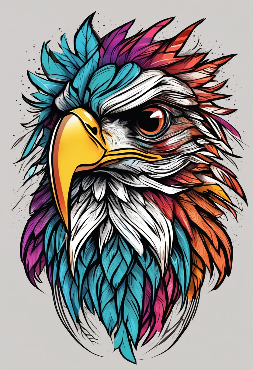awesome pinstripe eagle head and feather concept , colorful