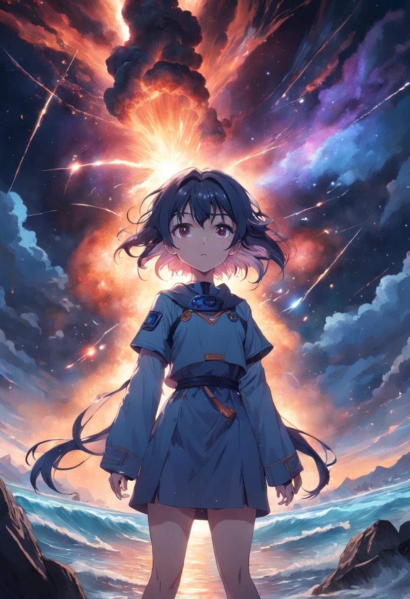 Surreal, Tense, Hot, Highly Detailed, Crisp,Highly Detailed God's Gaze, Cosmic Explosion, Supernova Explosion, Stellar Ocean, Professional, 8K UHD, Twilight, Film, Dark, Violent, Plein Air, River, Buttle, Chase, Dramatic, Vivid, Tense Atmosphere , rendered, epic, Twilight, nffsw, album covers, blizzard, lightning, disaster