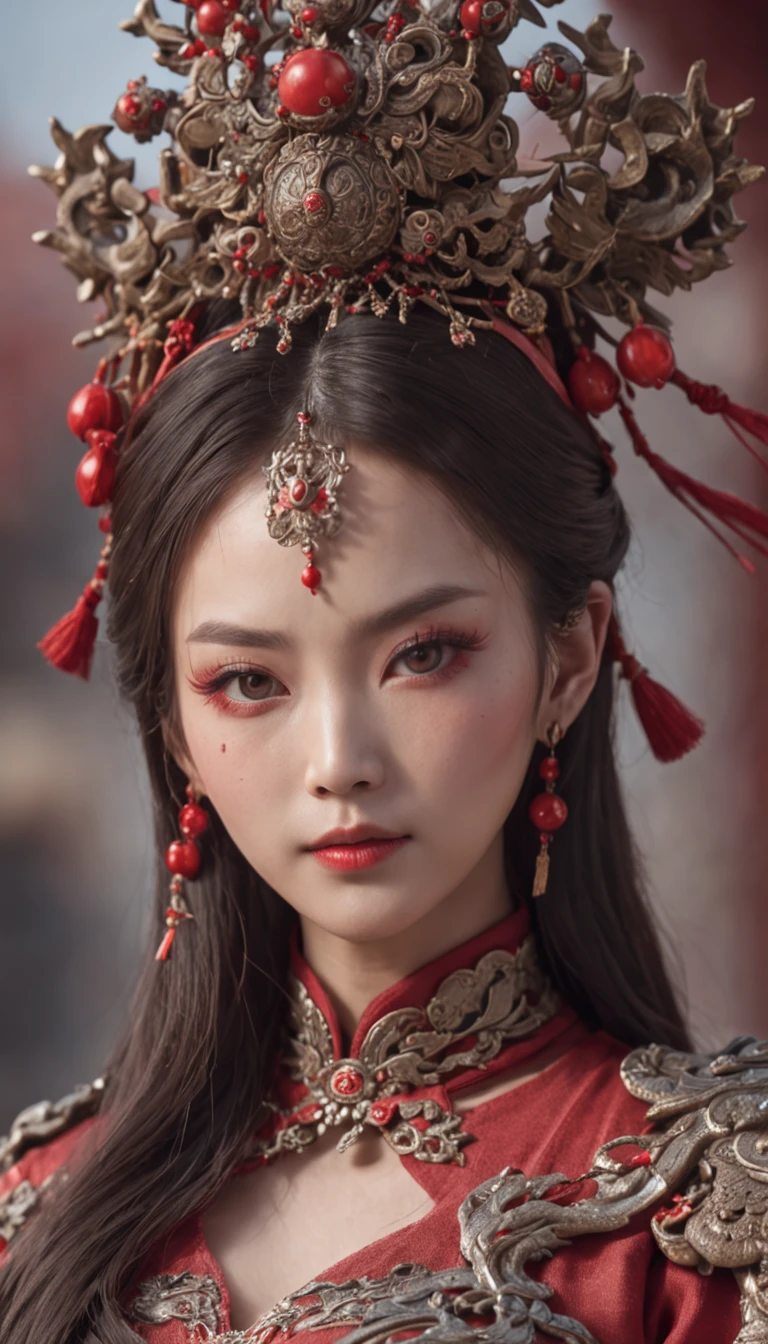 jianjue,wanjianguizong,16k,masterpiece,textured skin,multiple swords,embellished costume,Award winning photos, extremely detailed, stunning, intricate details, absurd, highly detailed woman, extremely detailed eyes and face, dazzling red eyes, detailed clothing,ultra long sleeves,dingxianghua,QMSJ,candy-coated,in the style of saturated pigment