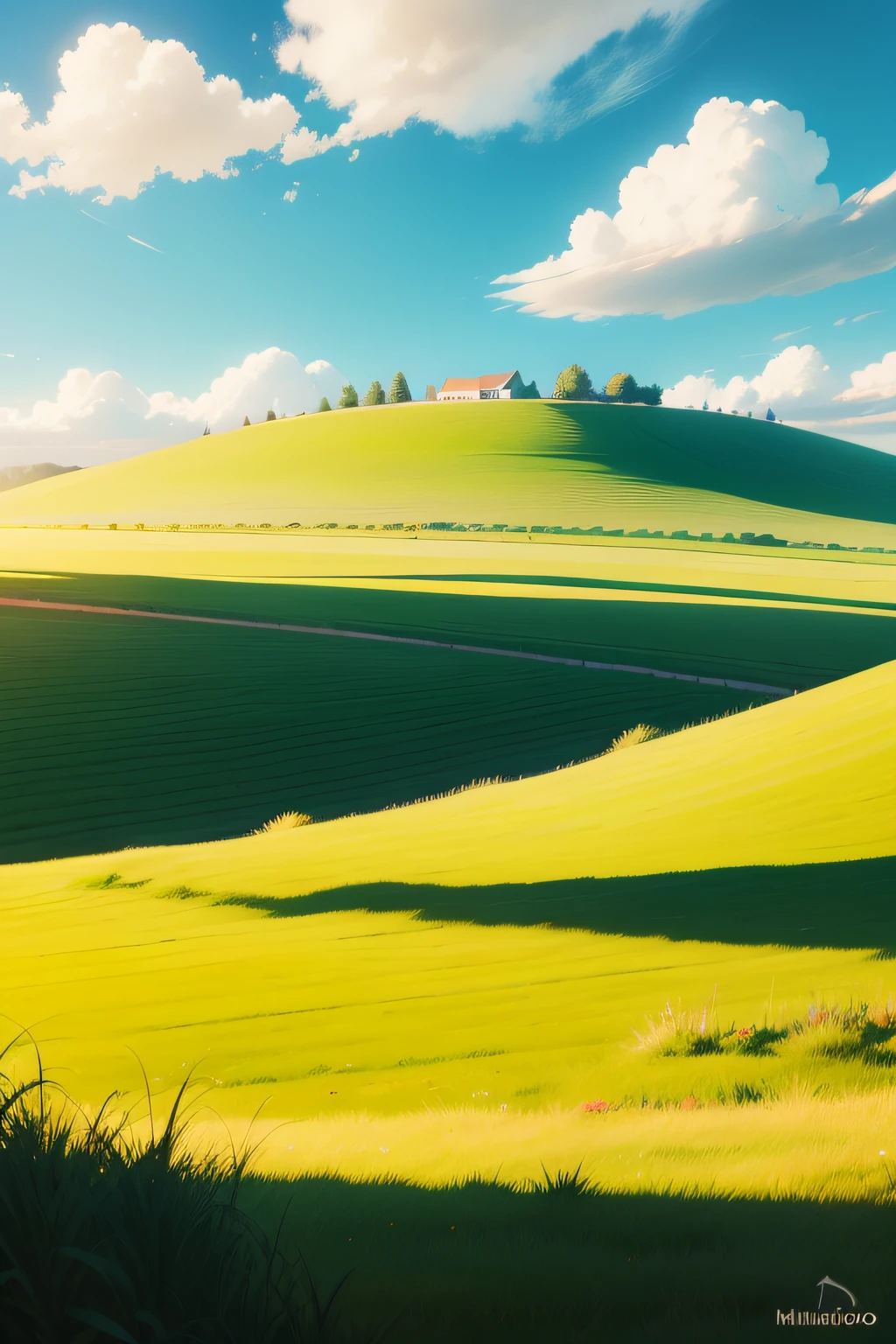 hilly,grassy fields,rios,blue-sky,suns,distance,game background