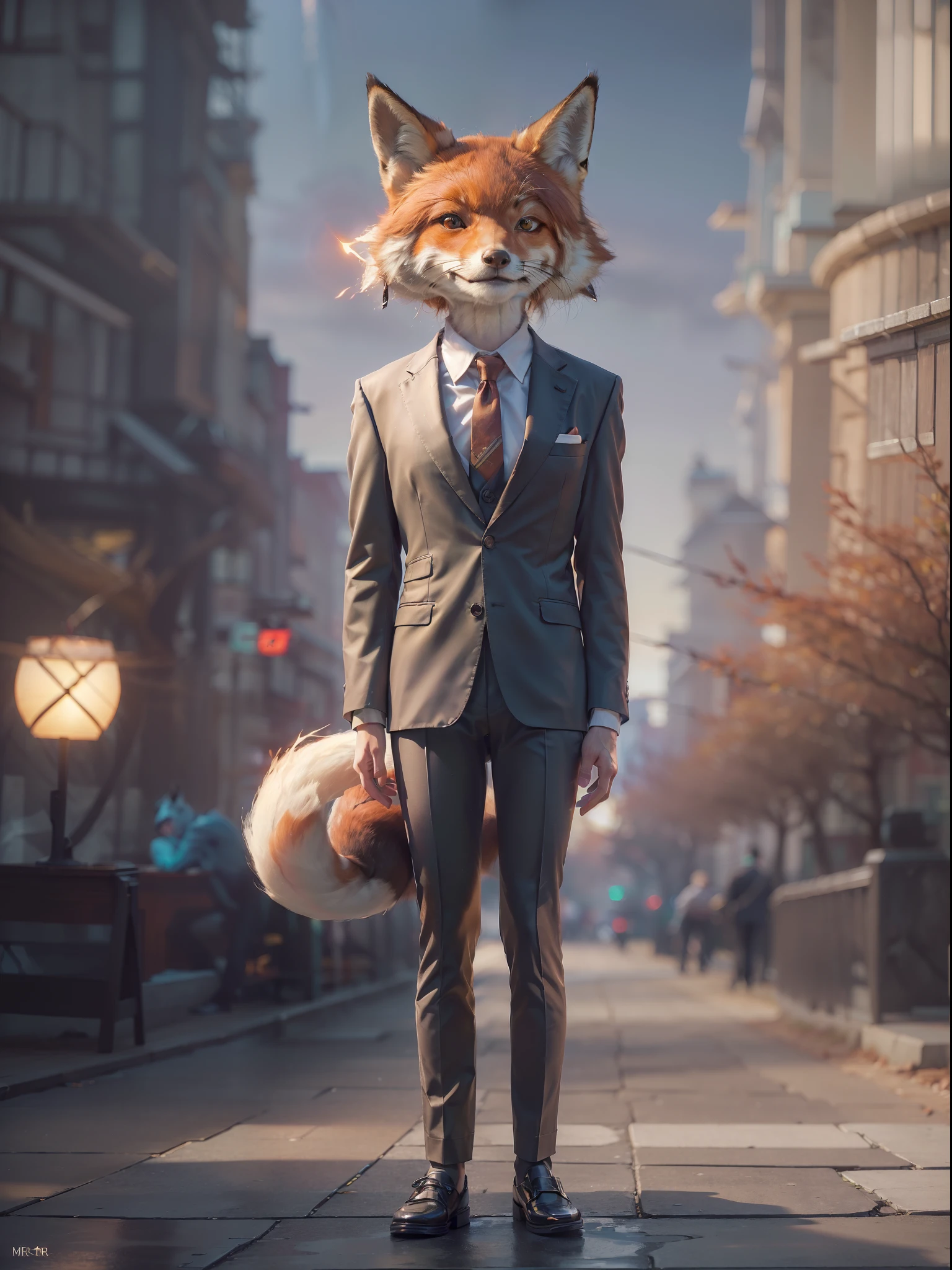 (((fullbody image、Standing posture)))、(Full body fox standing upright in luxury business suit、Humanoid fox、Cool anthropomorphic fox with long legs)、​masterpiece, top-quality, in 8K , intricate detailes, ultra-detailliert , light Particle、32K Digital Paint, Hyper-Realism, No background